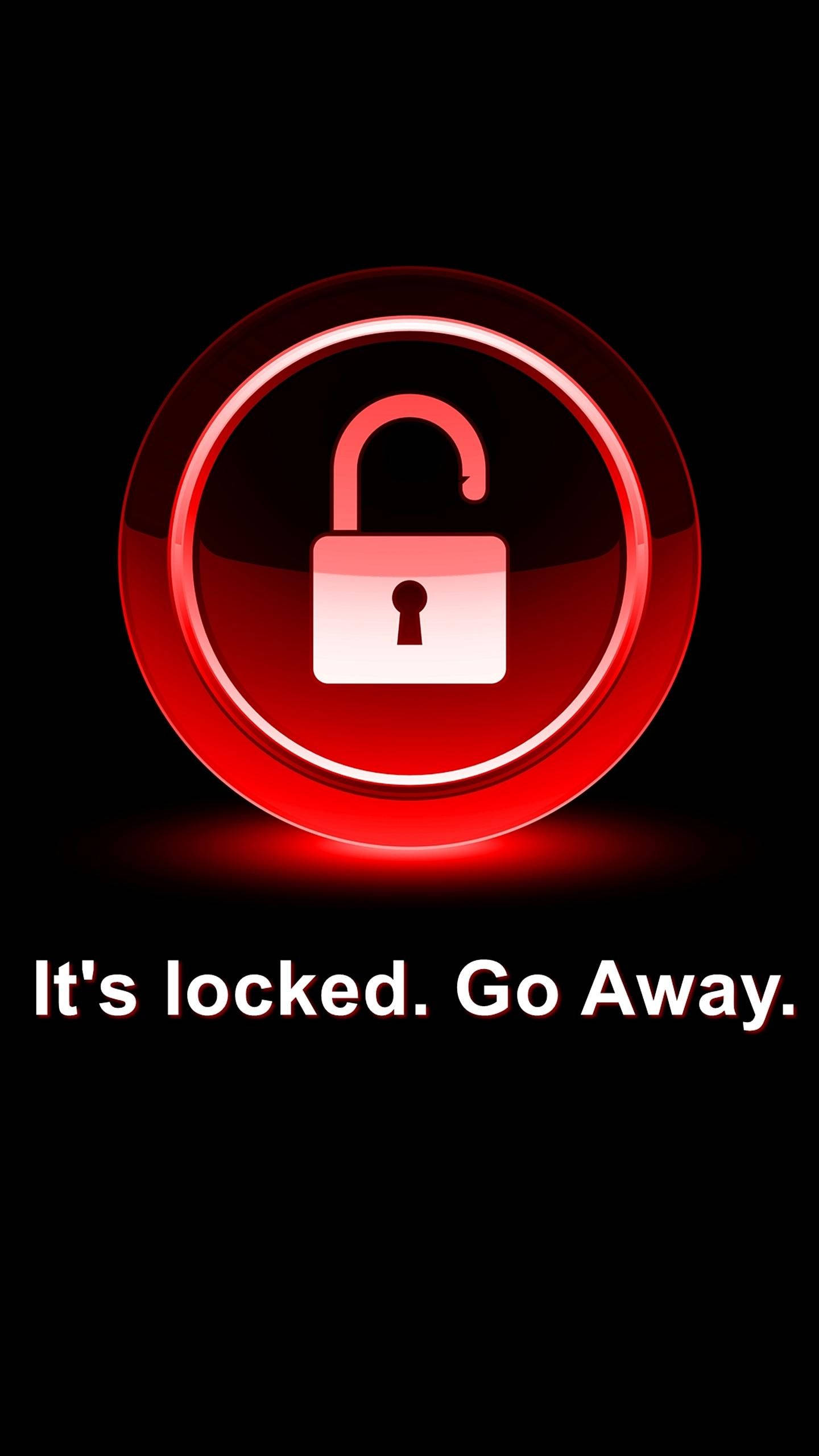 padlock icon, glowing red circular button, black background, 2K Phone Wallpaper