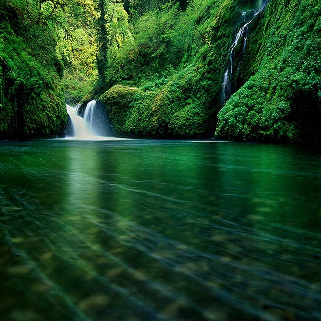 iPad Mini, green aesthetic, waterfall, SD Desktop Wallpaper