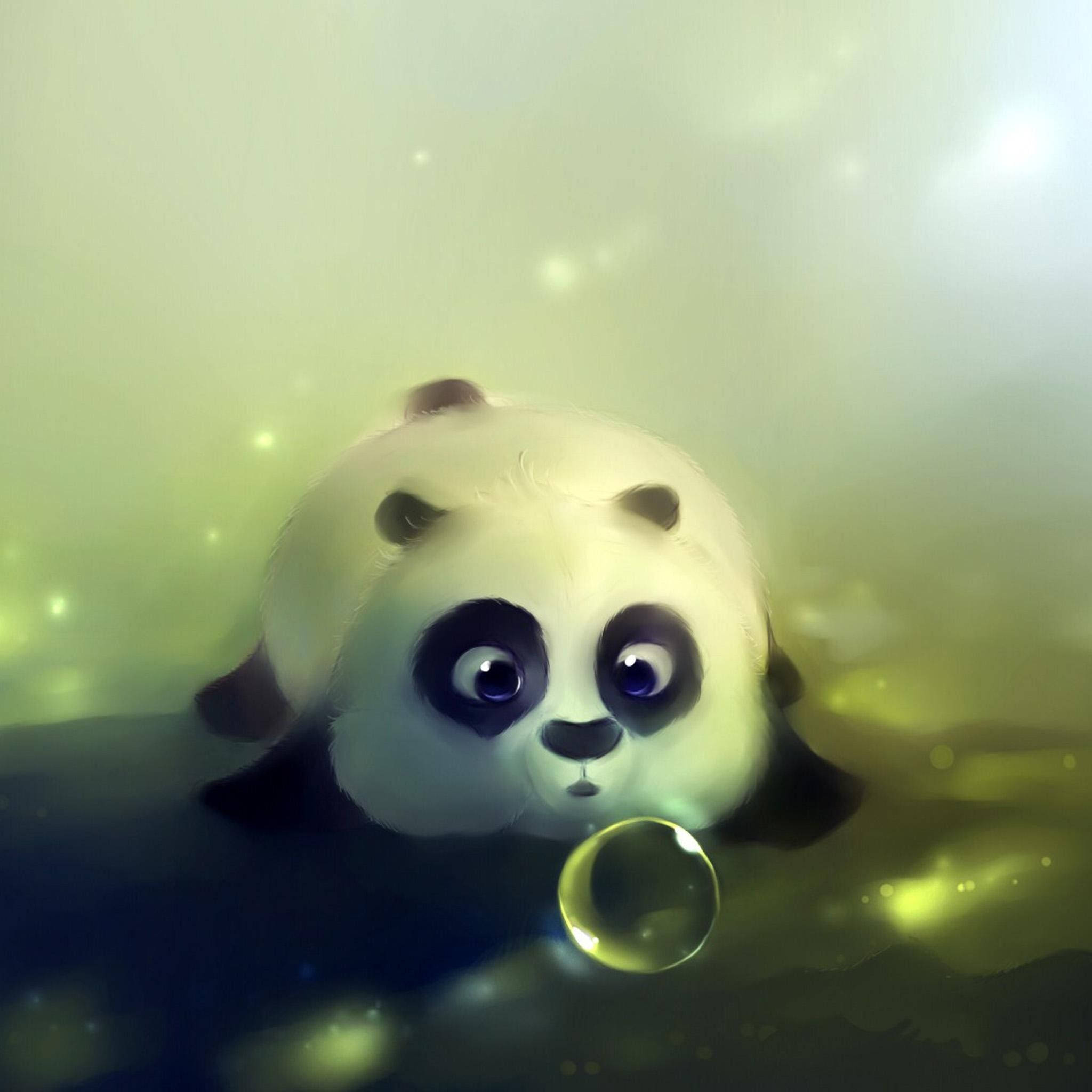 iPad Mini, cute cartoon panda, big blue eyes, Full HD Desktop Wallpaper