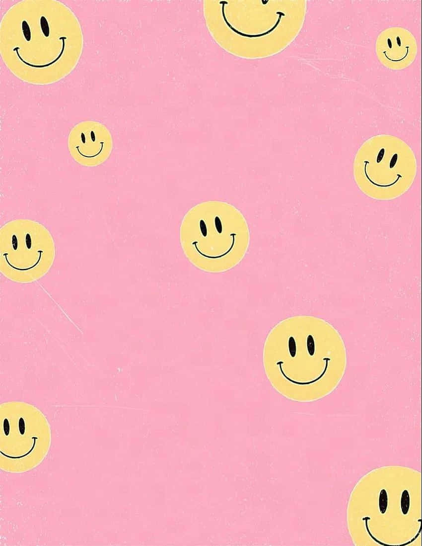 preppy pink smiley faces pattern, yellow smiley faces, textured pink background, SD Phone Wallpaper