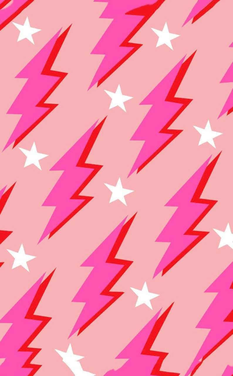 Preppy Pink Lightningand Stars Pattern, vibrant pink lightning bolts, red outlines, HD Phone Wallpaper