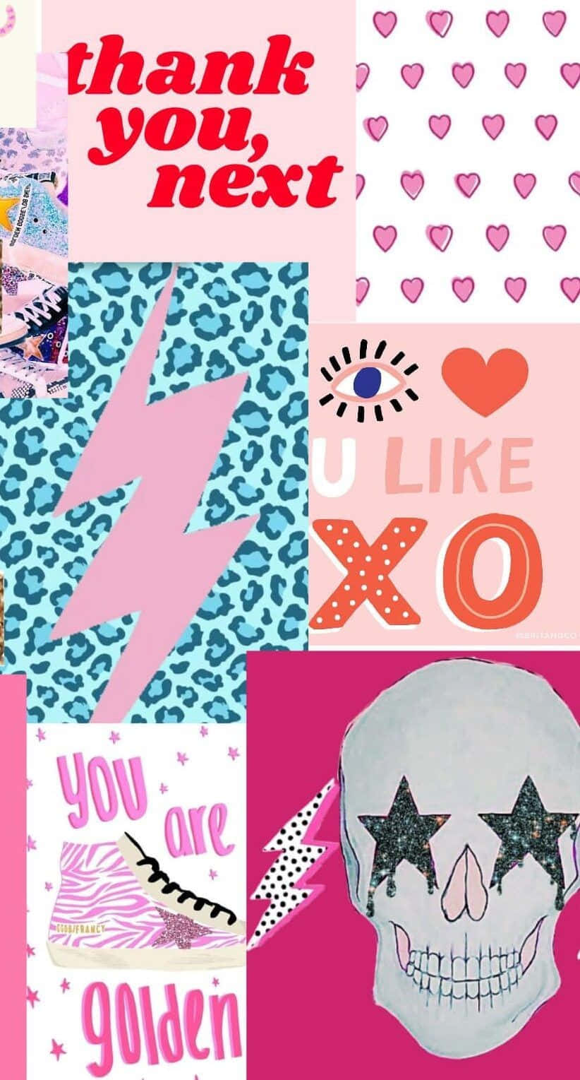preppy collage aesthetic, skulls, hearts, HD Phone Wallpaper