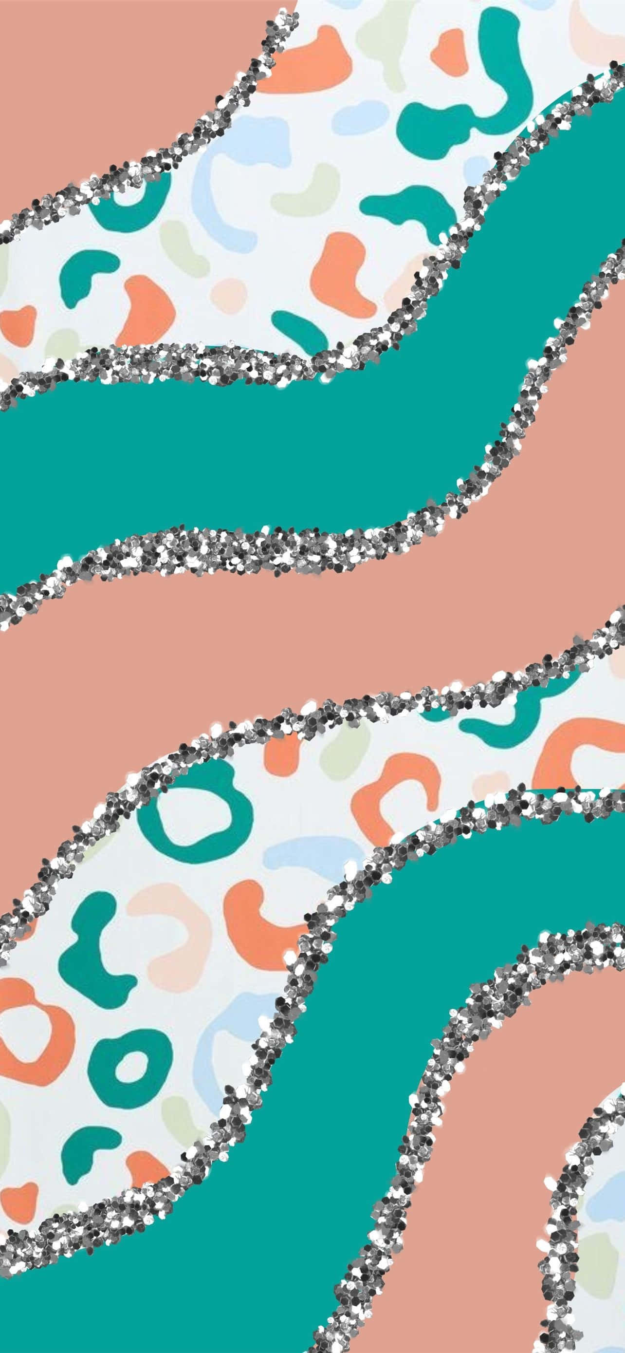 teal, peach, glitter-trimmed bands, 2K Phone Wallpaper