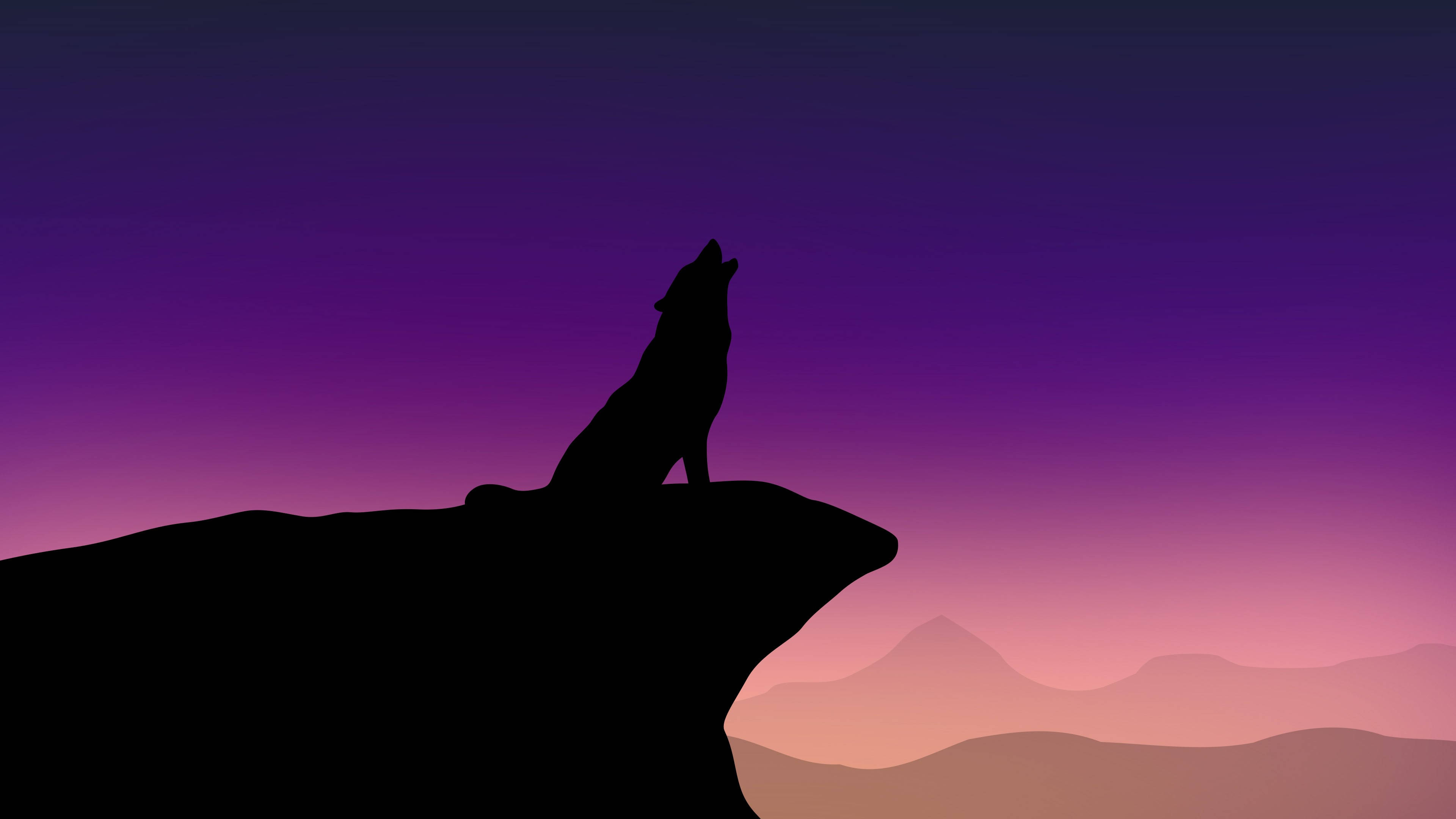 iPad Pro 12.9, wolf silhouette, twilight sky, 4K Desktop Wallpaper