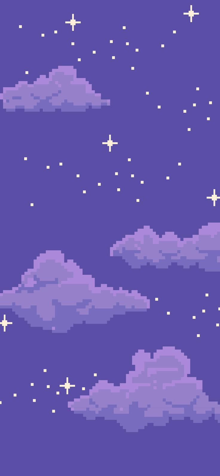 iPad Pro, pixelated purple clouds, starry night sky, HD Phone Wallpaper