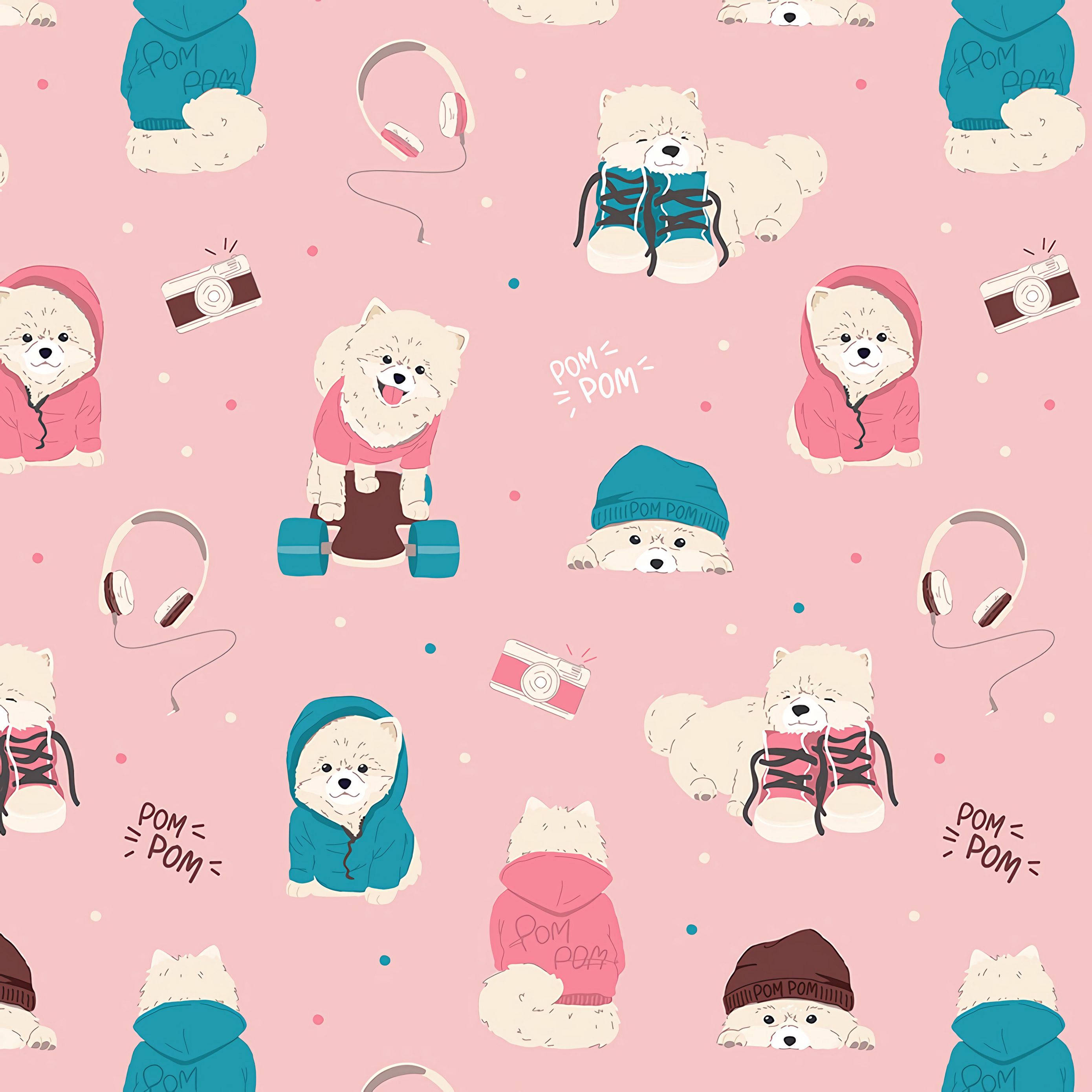 iPad Pro, cute dog pattern art, cartoon puppies, 2K Desktop Wallpaper