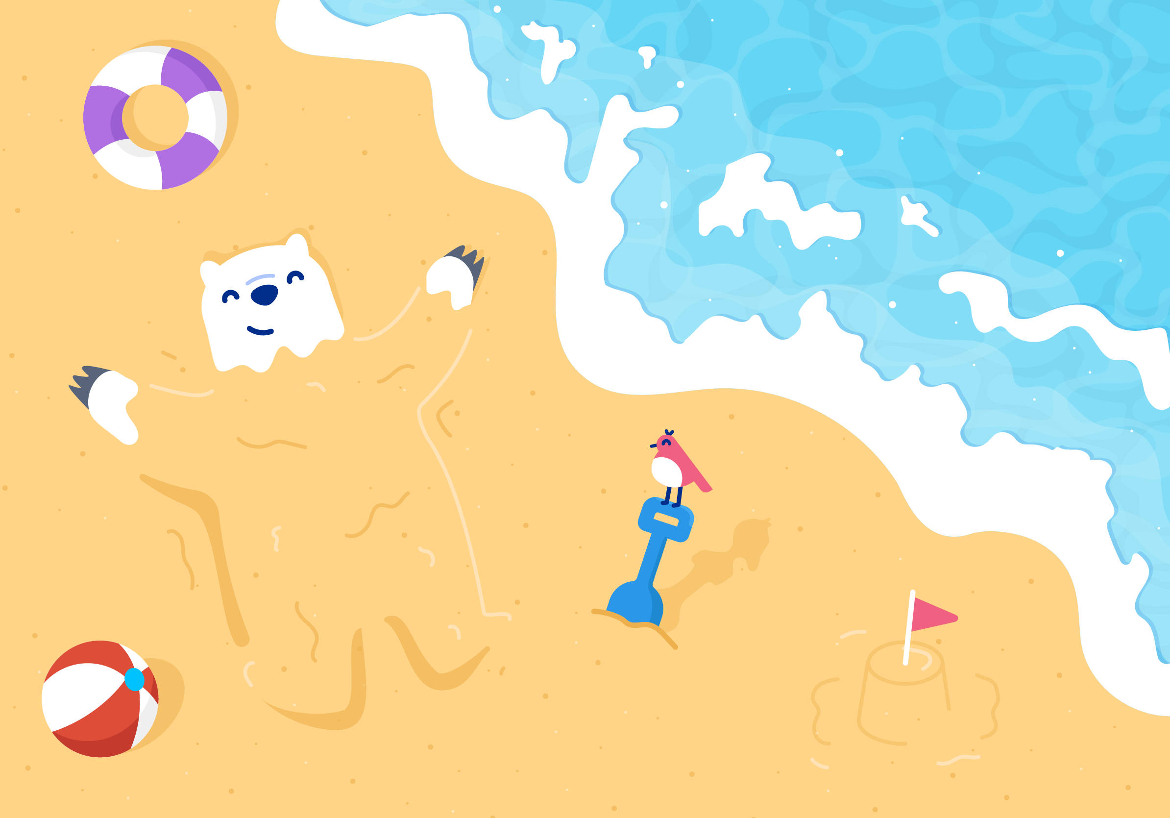 iPad Pro, polar bear, sandy beach, Full HD Desktop Wallpaper