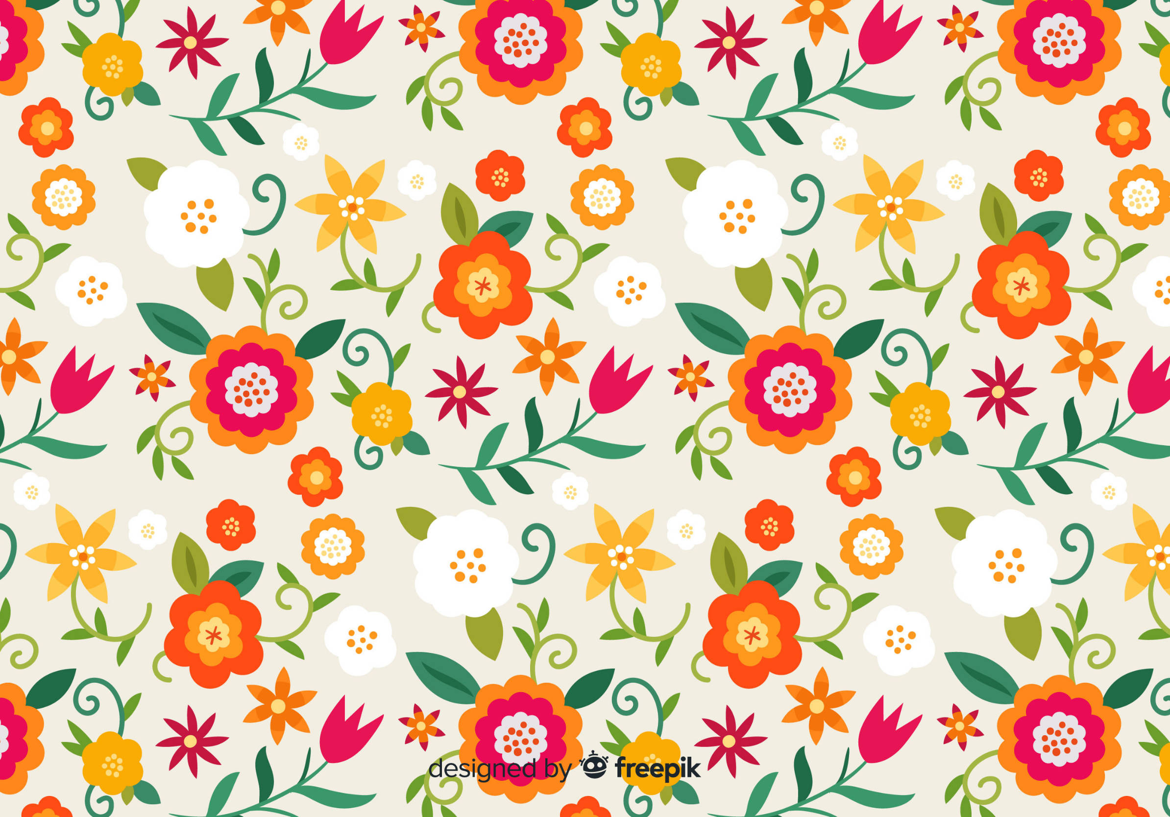 iPad Pro, floral pattern, orange, Full HD Desktop Wallpaper