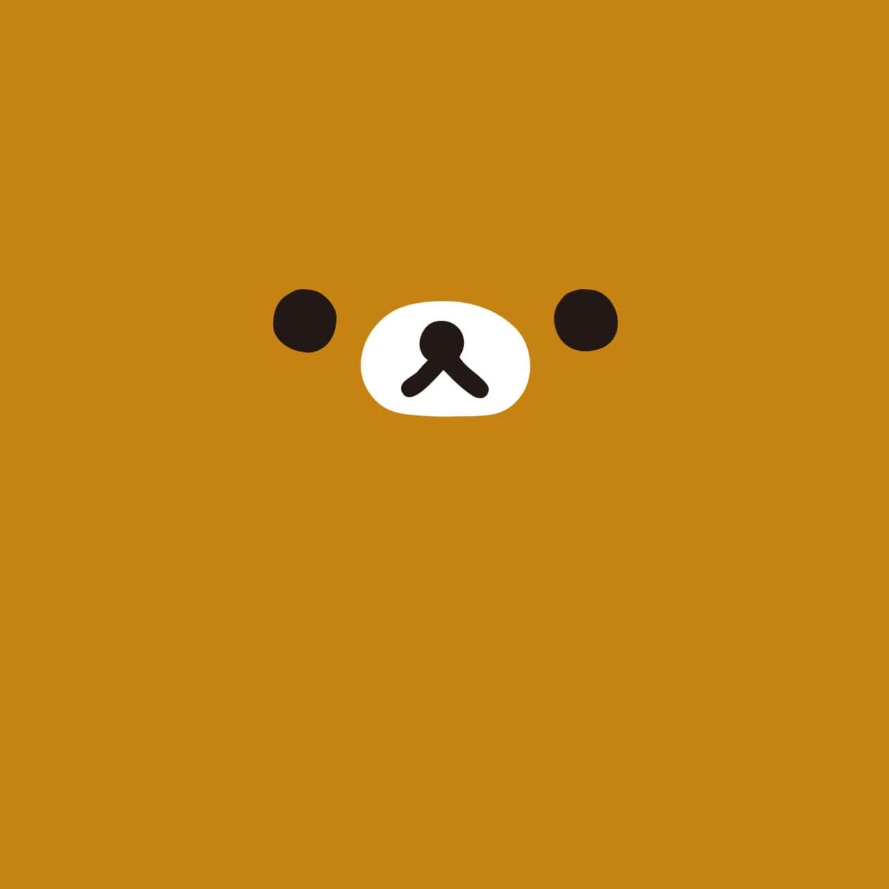 minimalist cartoon bear face, black eyes and nose, solid orange background, HD Desktop Wallpaper