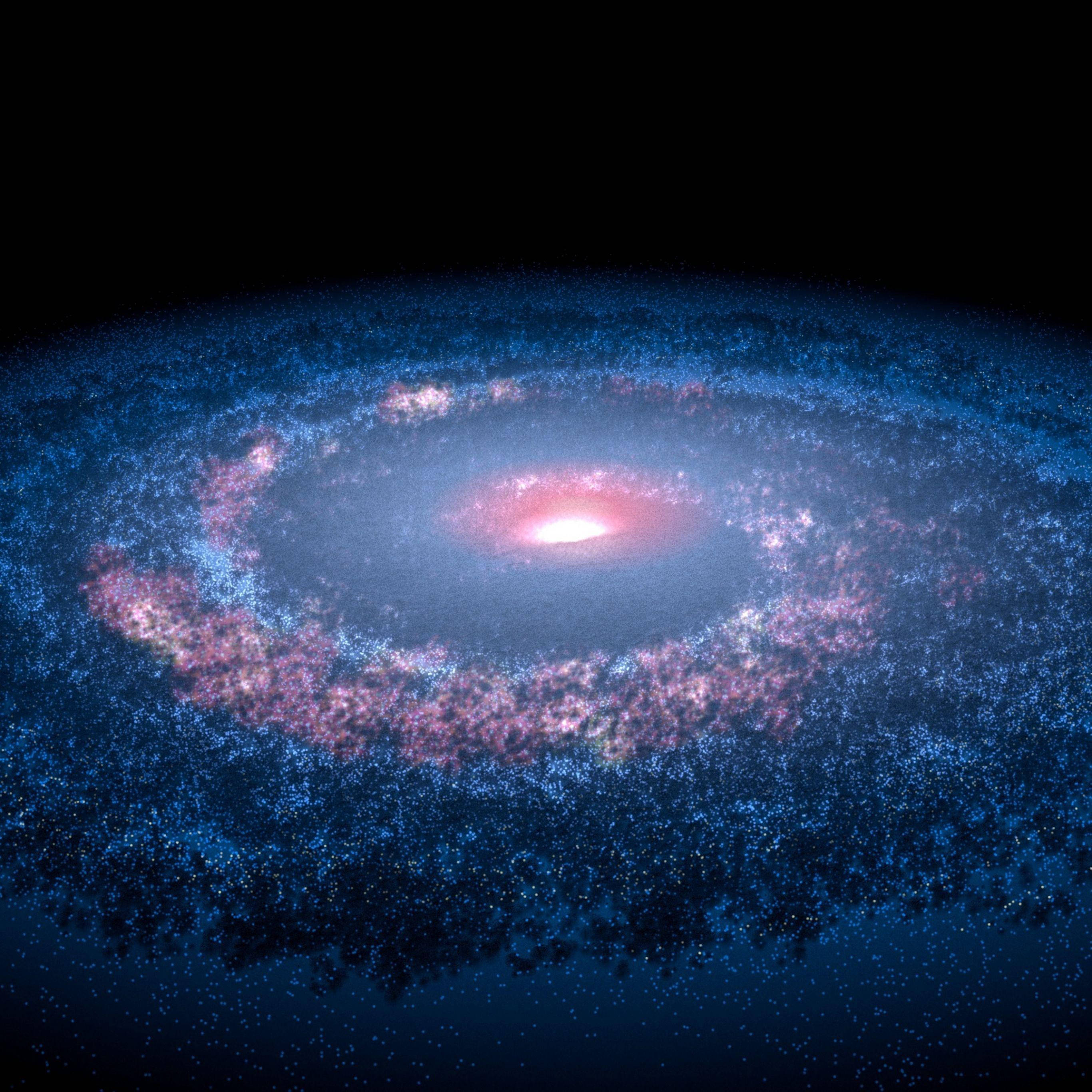 iPad Pro, spiral galaxy, blue and pink hues, 2K Desktop Wallpaper