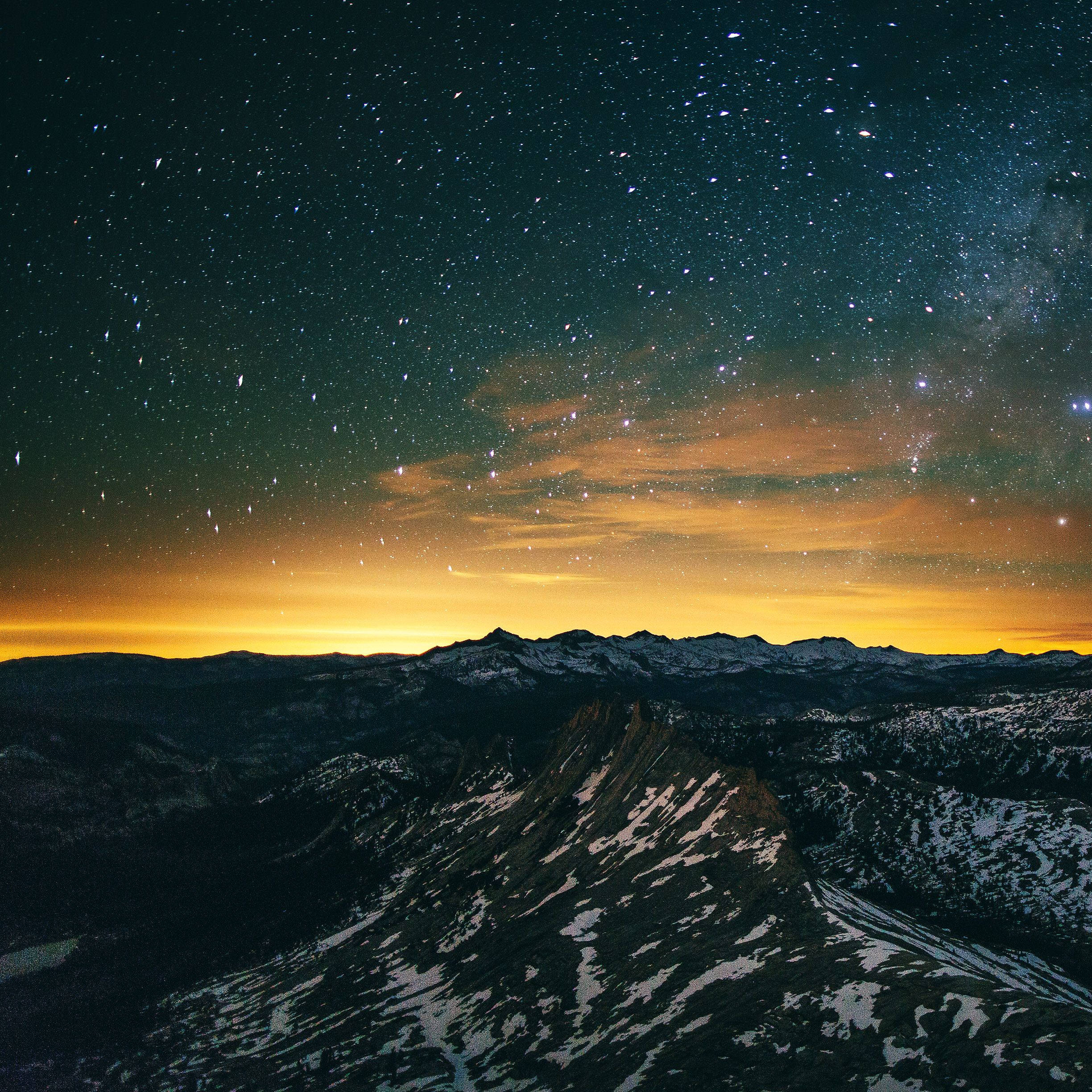 iPad Pro, starry night sky, orange aurora clouds, Full HD Desktop Wallpaper