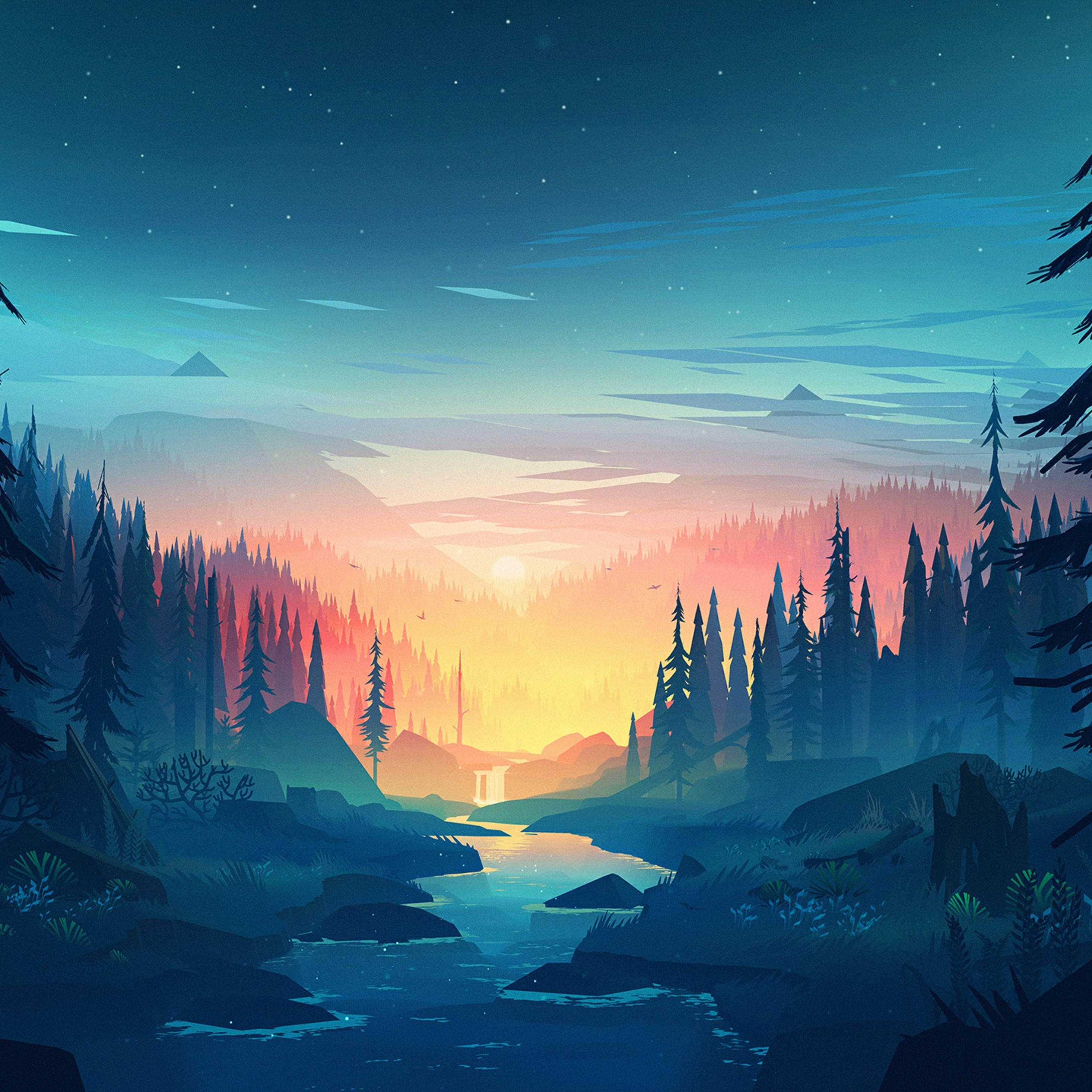 iPad Pro, forest, sunset, 2K Desktop Wallpaper