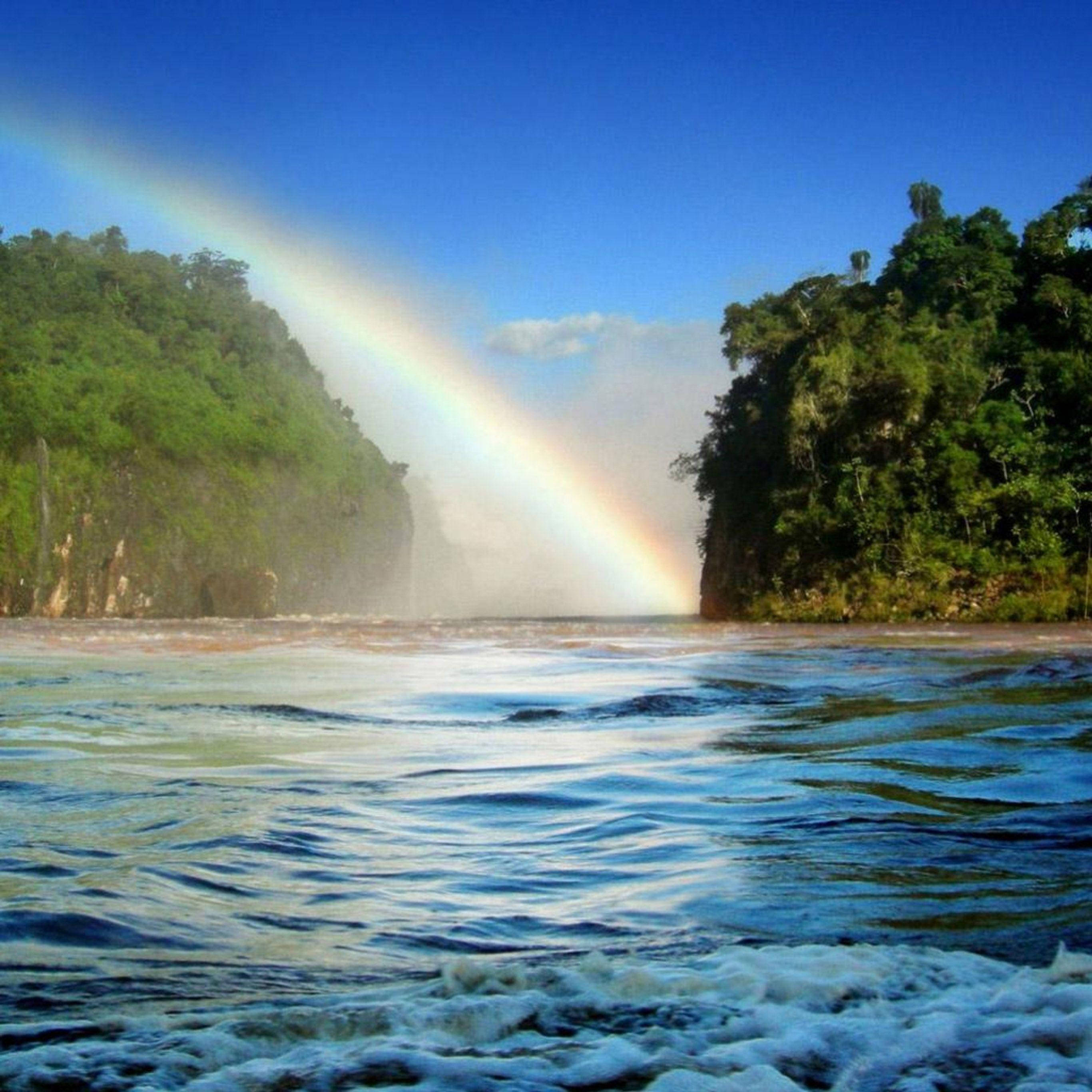 iPad Pro, rainbow, misty waterfall, 2K Desktop Wallpaper
