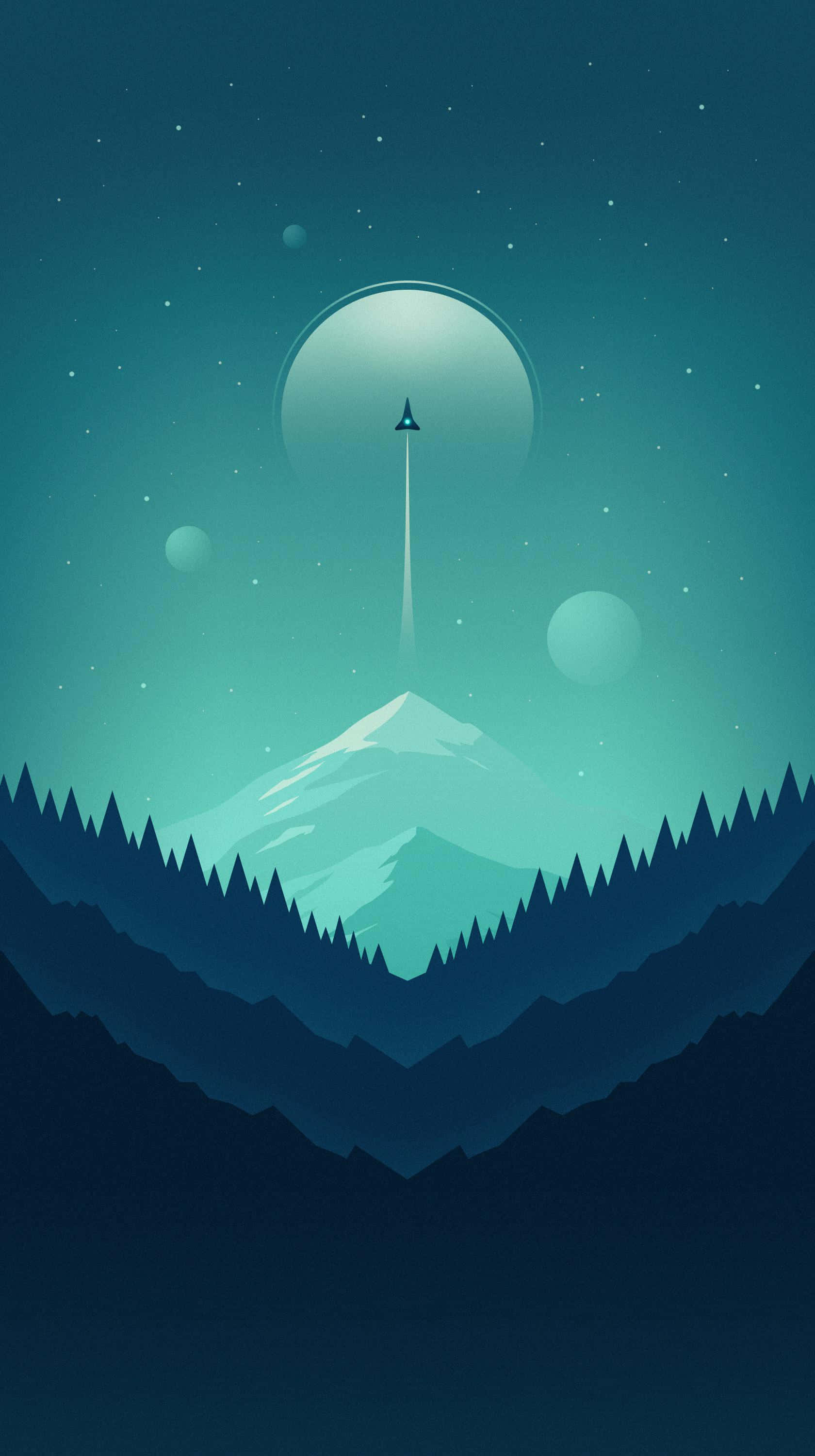 iPhone 11 Green, spacecraft, snowcapped mountain peak, 2K Phone Wallpaper