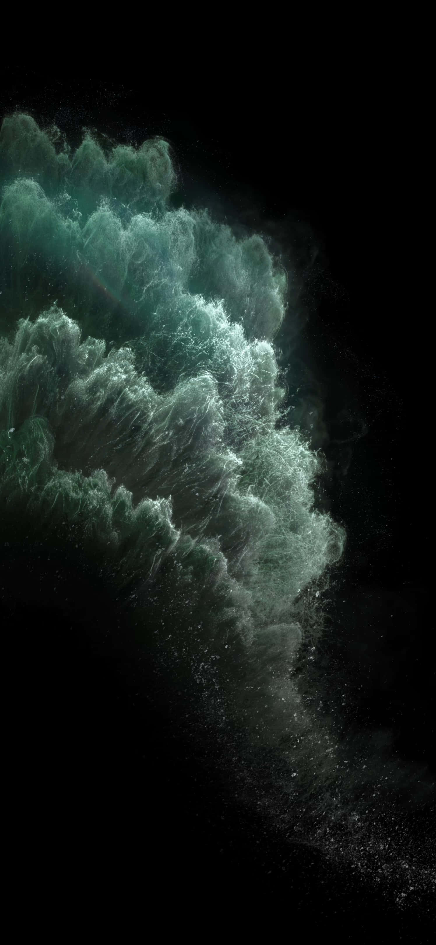 iPhone 11 Green, teal wave, darkness, 2K Phone Wallpaper