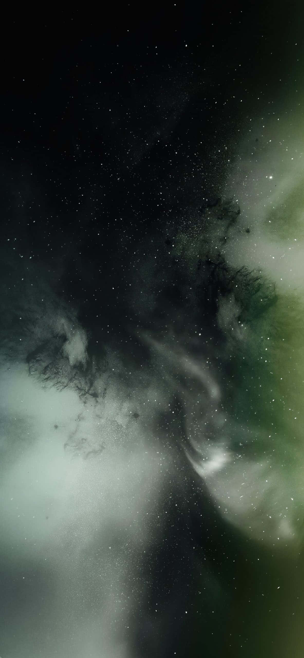 iPhone 11, green, cosmic nebula, 2K Phone Wallpaper