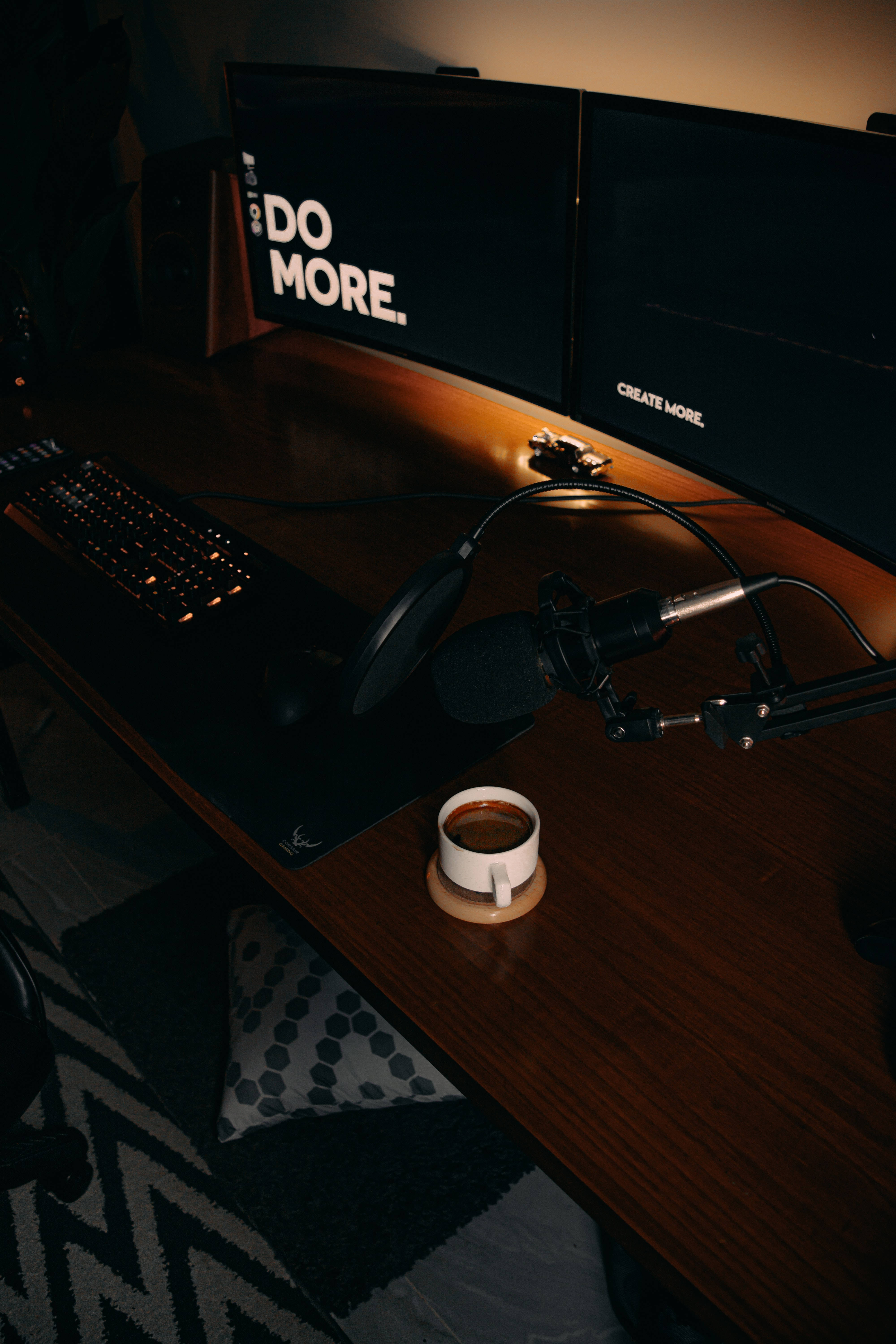 iPhone 11 Pro Max, home studio desk, dual monitors, 5K Phone Wallpaper