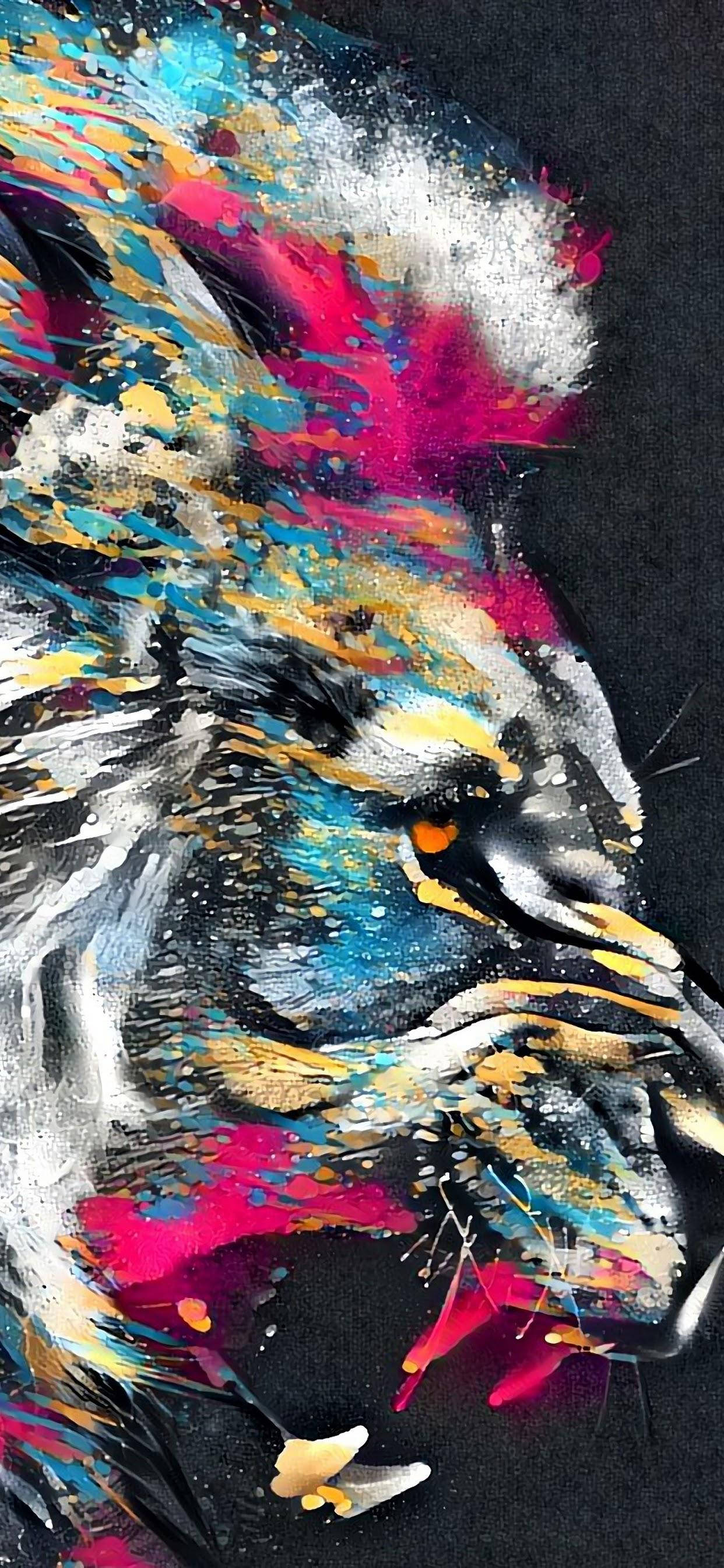 iPhone 11 Pro Max, lion, neon colors, 2K Phone Wallpaper