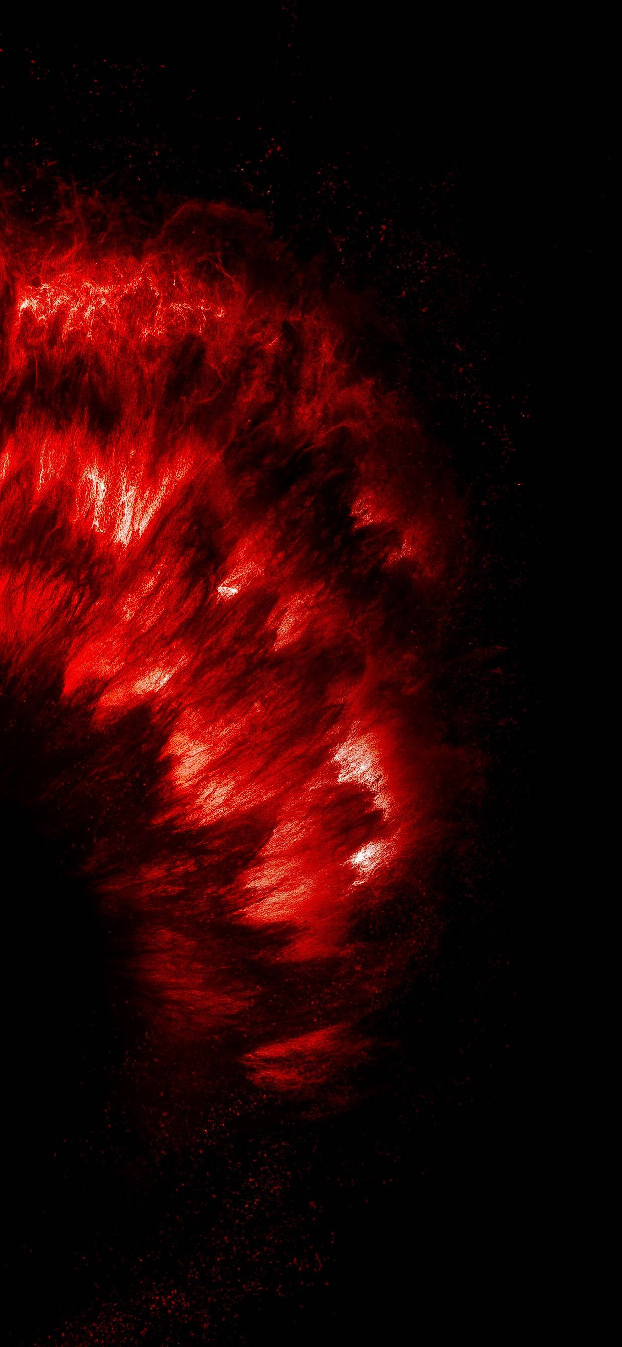iPhone 11 Pro Red, vibrant red, cosmic nebula, 2K Phone Wallpaper