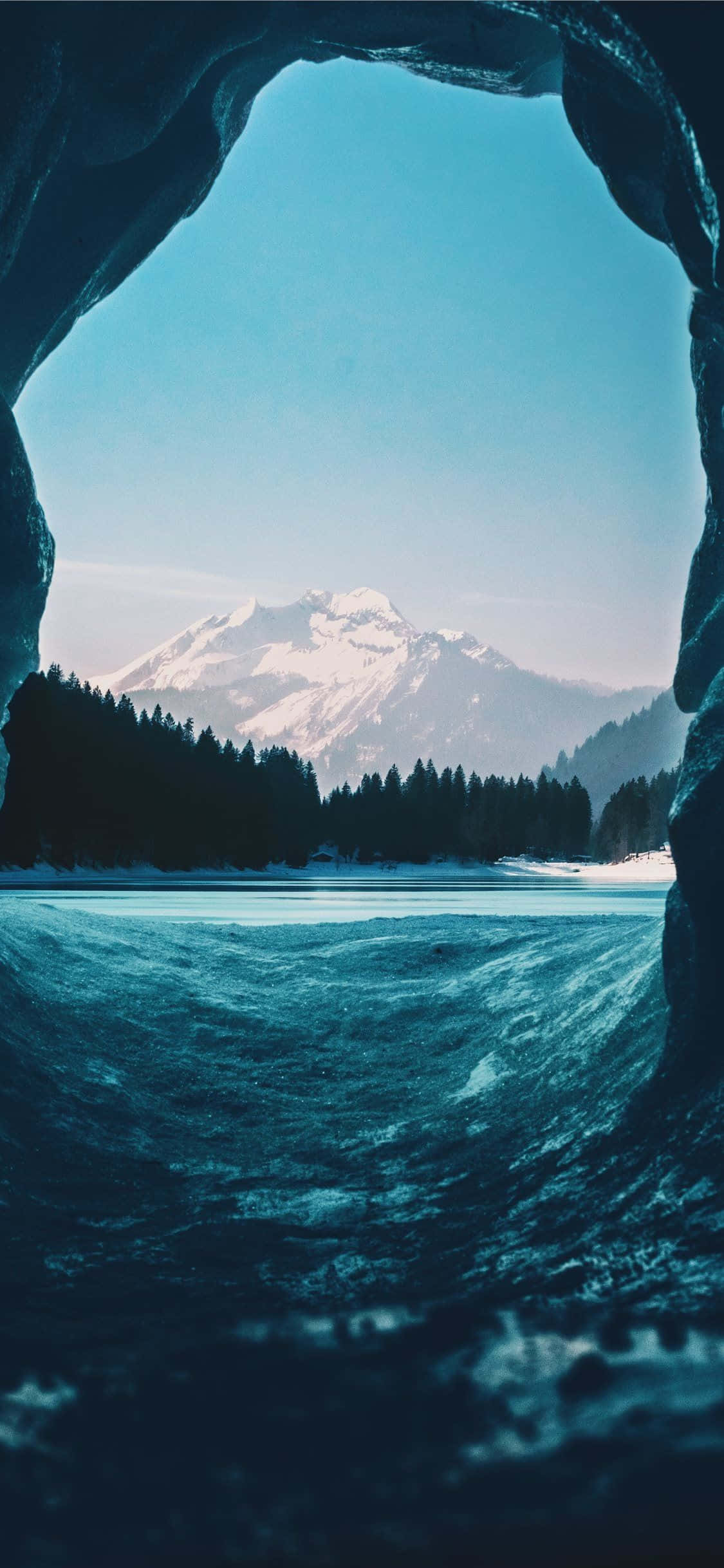 iPhone 11 Pro, frozen lake, dark cave opening, Full HD Phone Wallpaper