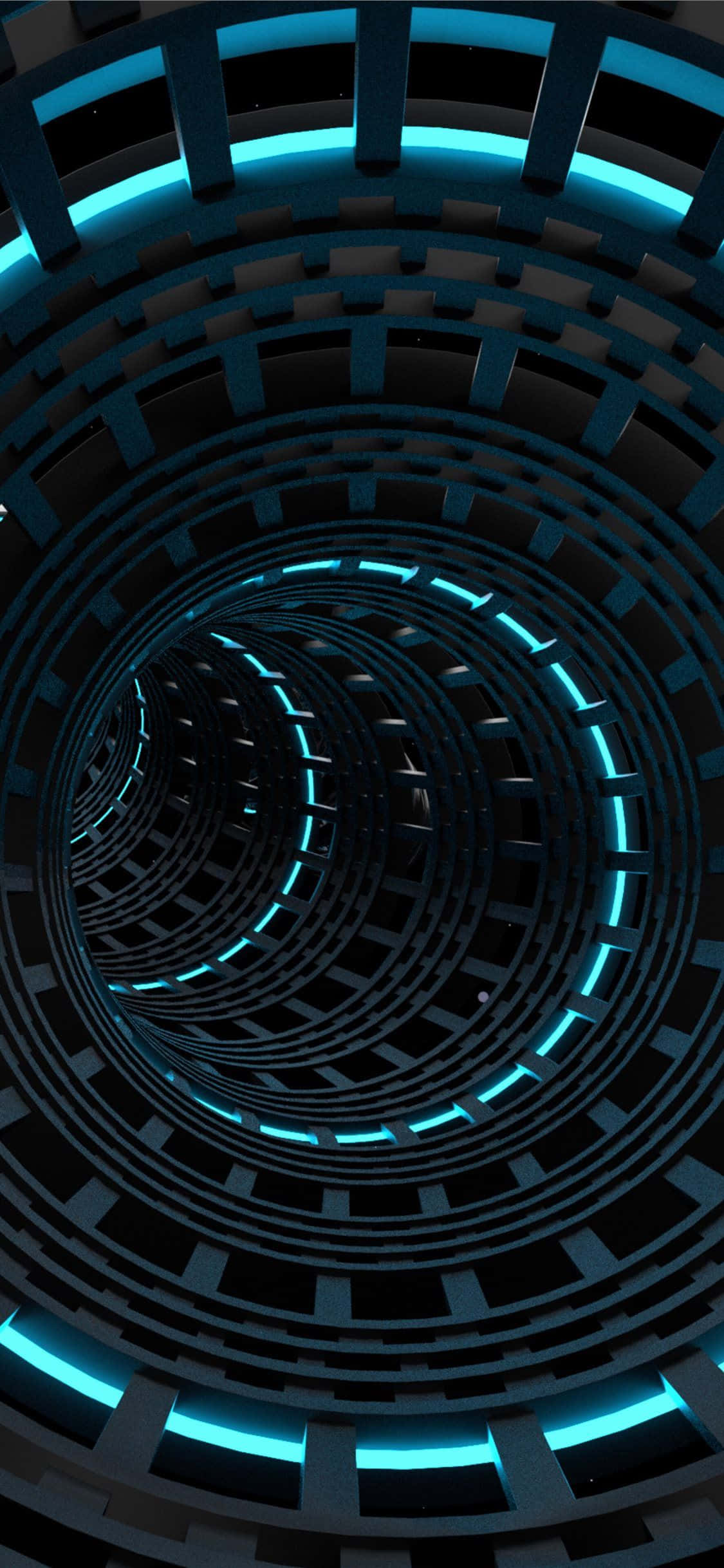 iPhone 11 Pro, glowing blue neon lights, futuristic spiral tunnel, Full HD Phone Wallpaper