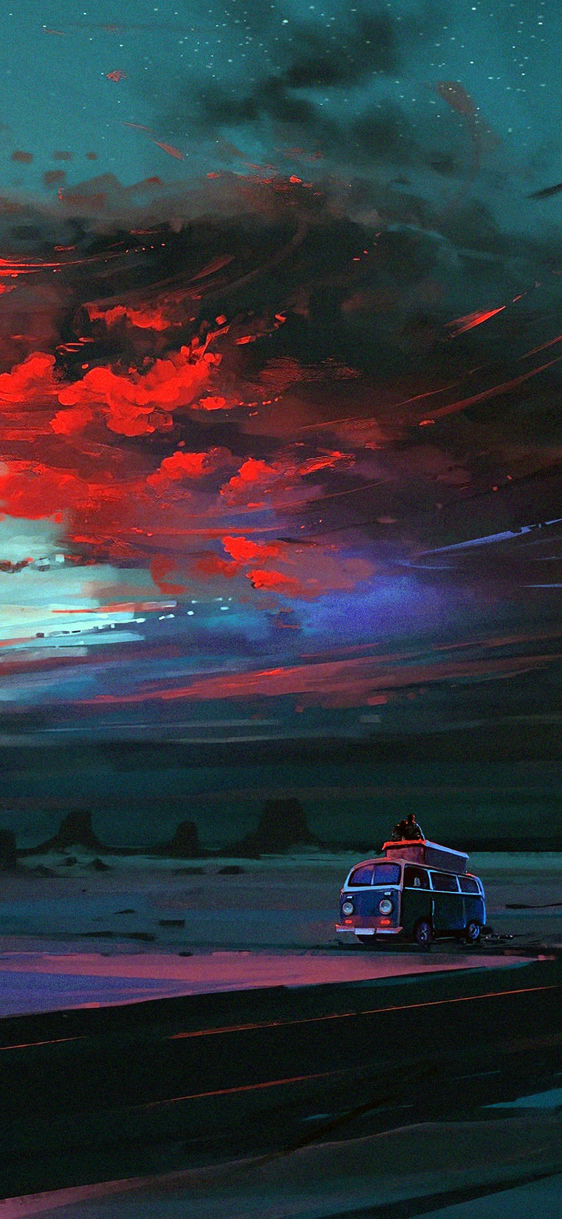 iPhone 11, Red Anime, vintage blue van, Full HD Phone Wallpaper
