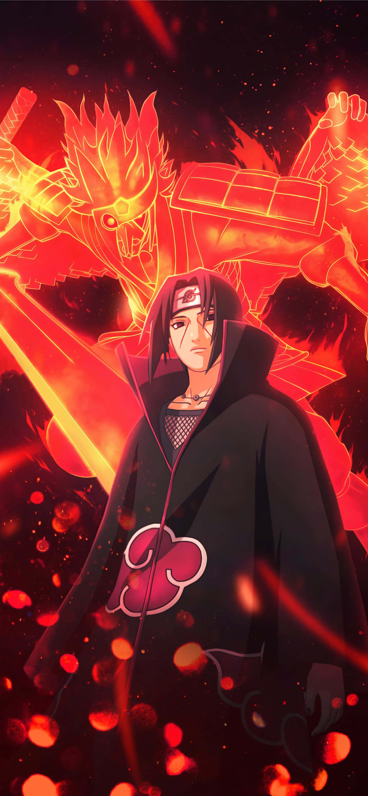 iPhone 11 Red Anime, ninja, black cloak, 2K Phone Wallpaper