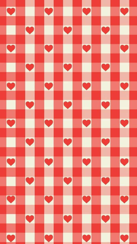 red iPhone, red and white checkered pattern, small hearts, SD Phone Wallpaper