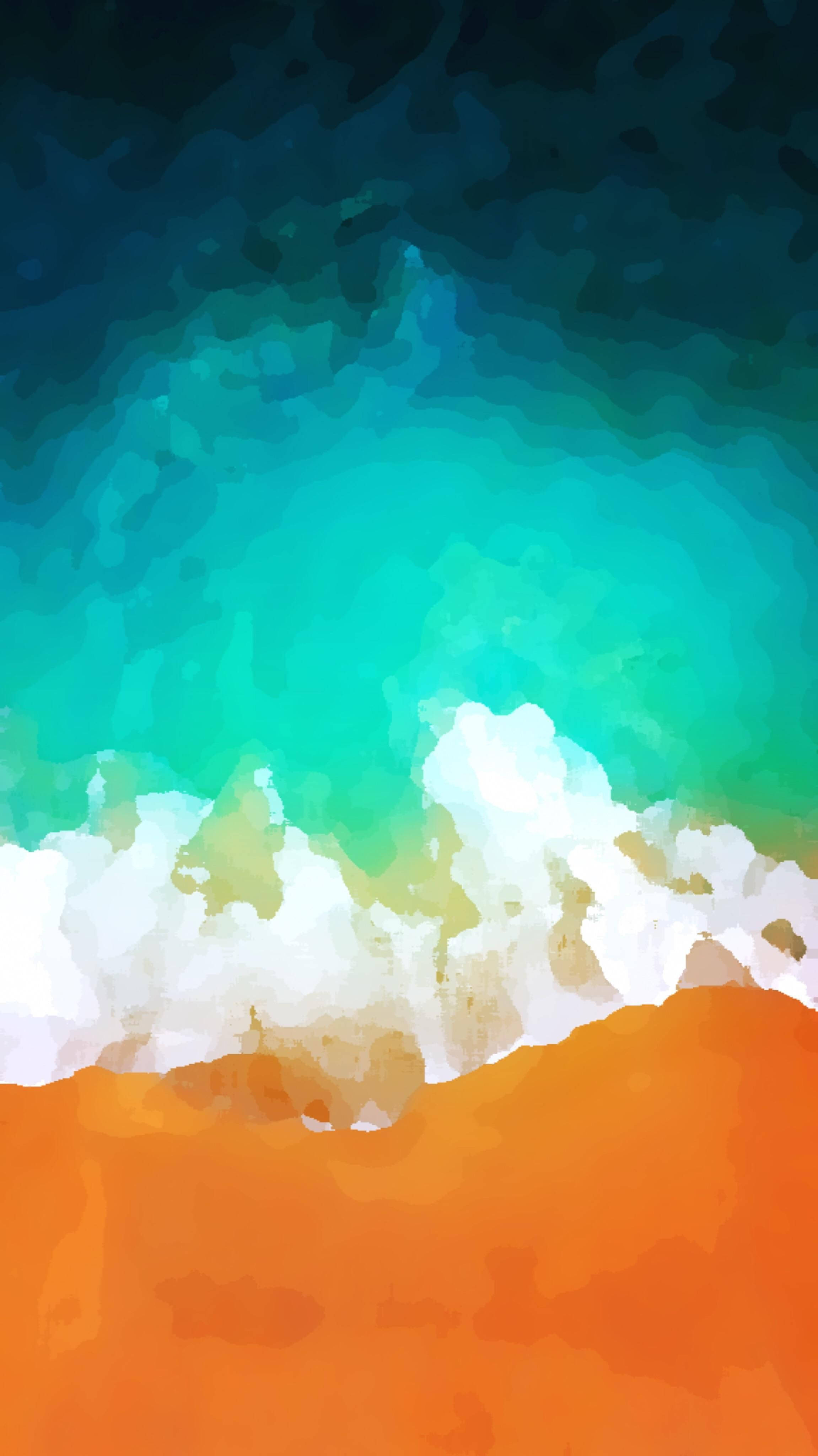 iPhone 11, turquoise ocean waves, orange sandy shore, 4K Phone Wallpaper
