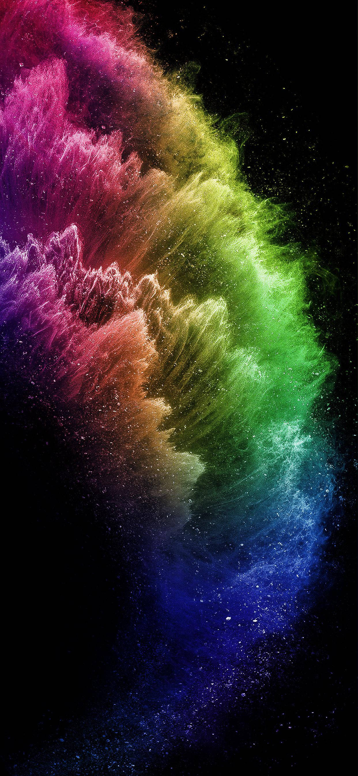 iPhone 11, rainbow glitters cover, vibrant rainbow powder, 2K Phone Wallpaper