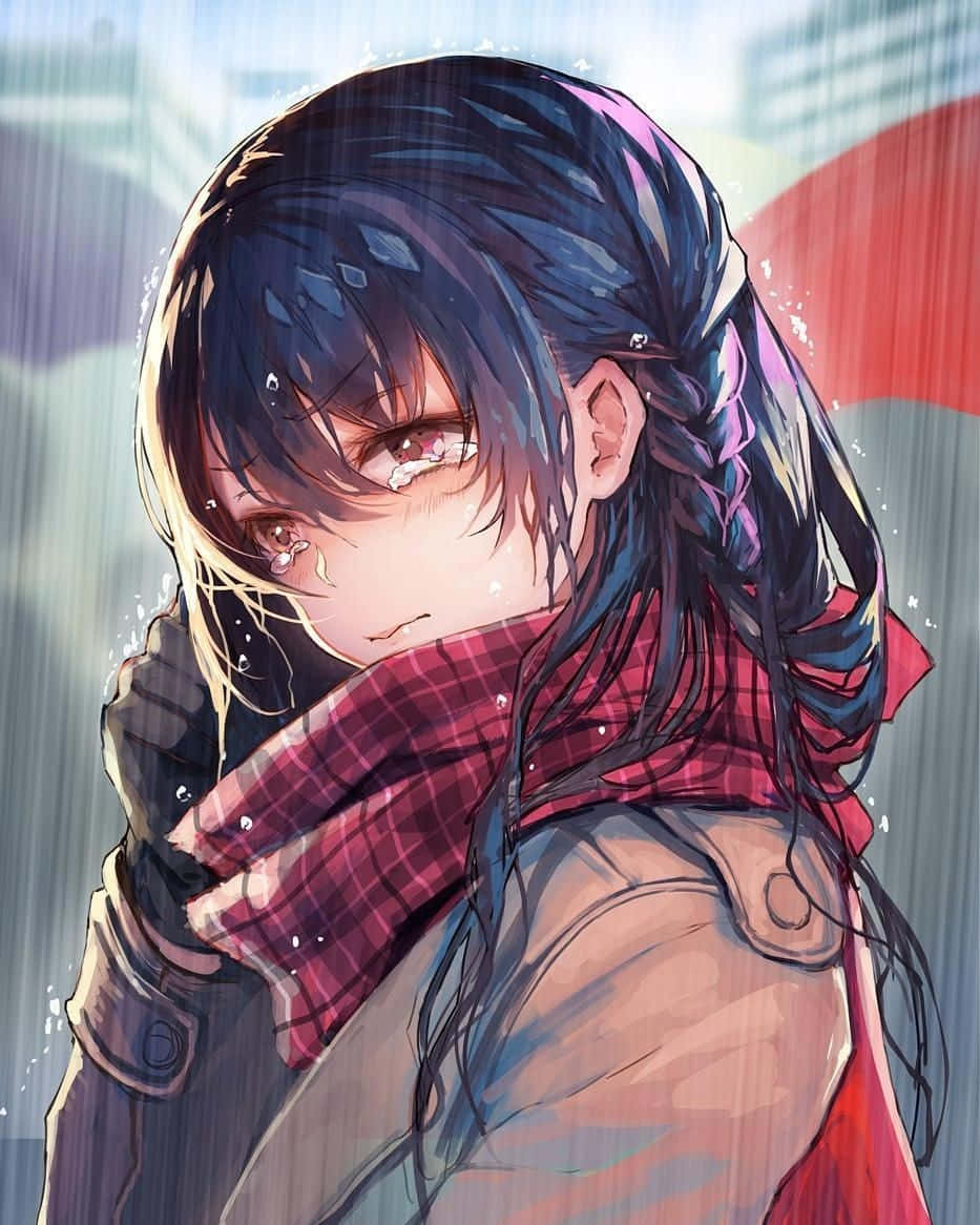 iPhone 12, anime crying girl, dark hair, SD Phone Wallpaper