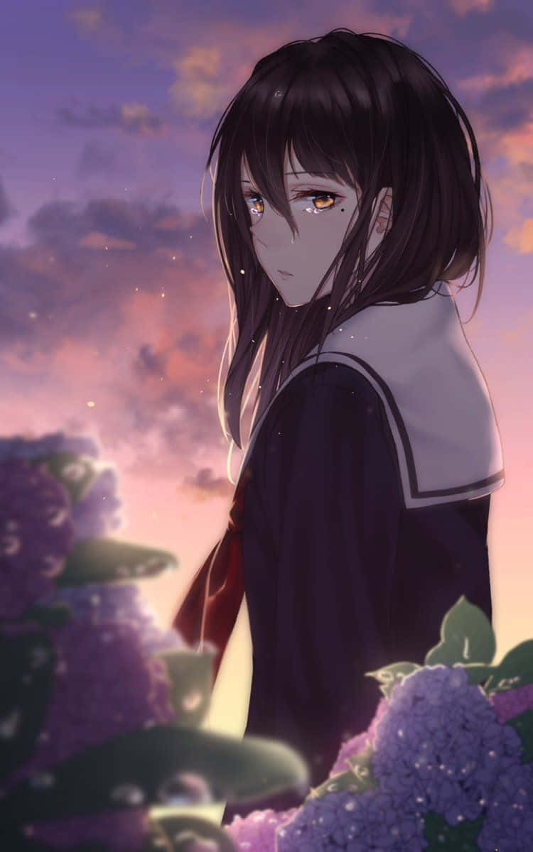 iPhone 12, anime, sad girl, SD Phone Wallpaper
