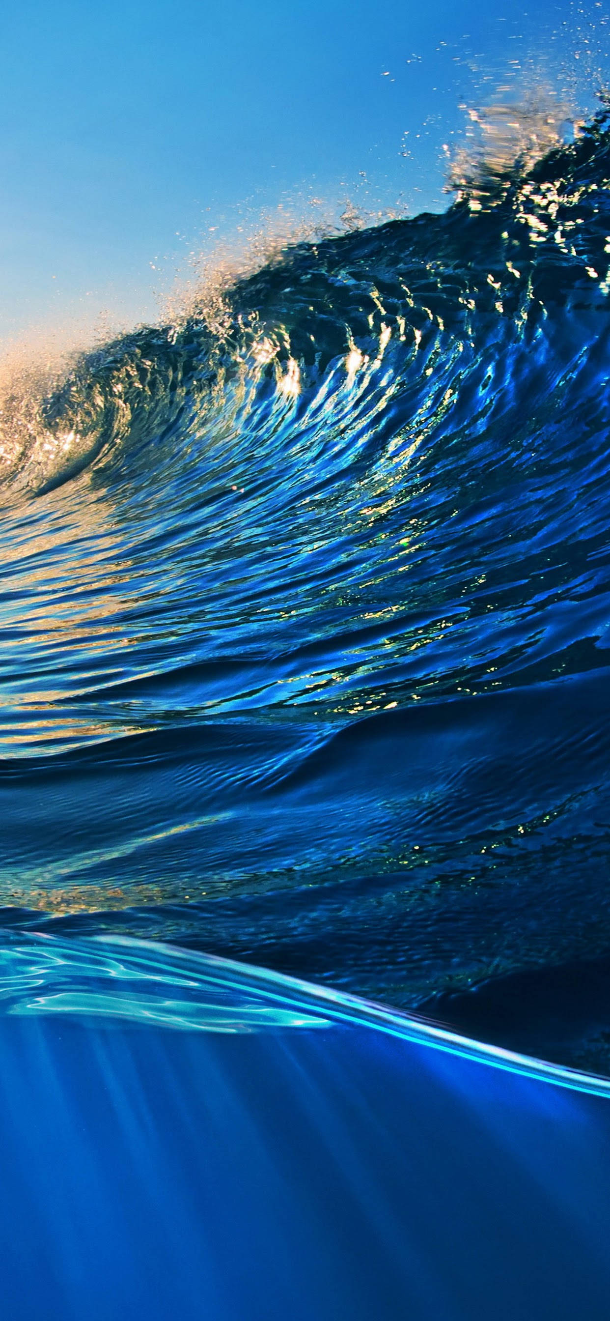 iPhone 12 Pro Max, blue ocean wave, golden sunrise light, 2K Phone Wallpaper