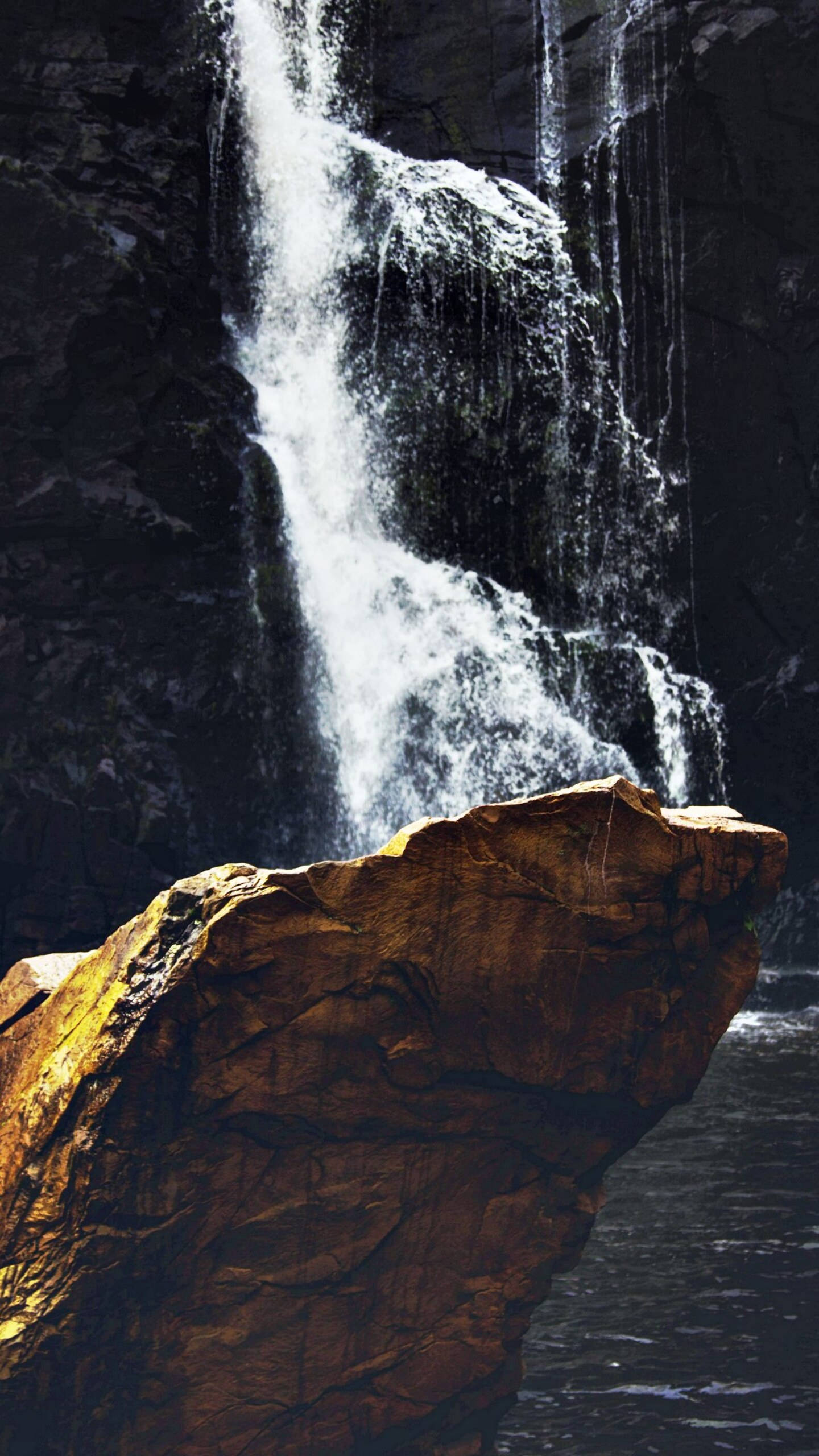 iPhone 12 Pro Max, waterfall, dark cliff face, 2K Phone Wallpaper