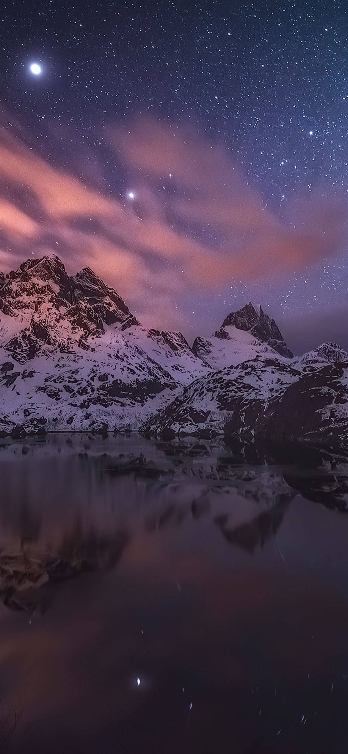 iPhone 12 Pro, snowcapped mountain peaks, starry twilight sky, Full HD Phone Wallpaper