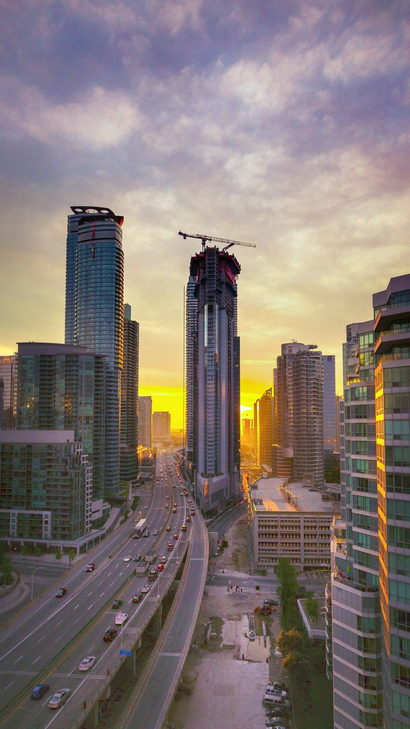iPhone 12 Pro Max, City Sunset, golden light, 2K Phone Wallpaper
