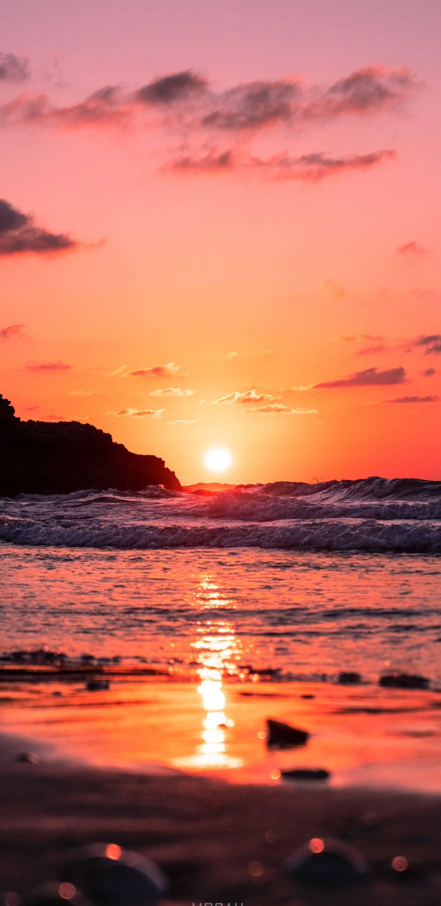 iPhone 12 Pro Max, beach, sunset, 2K Phone Wallpaper
