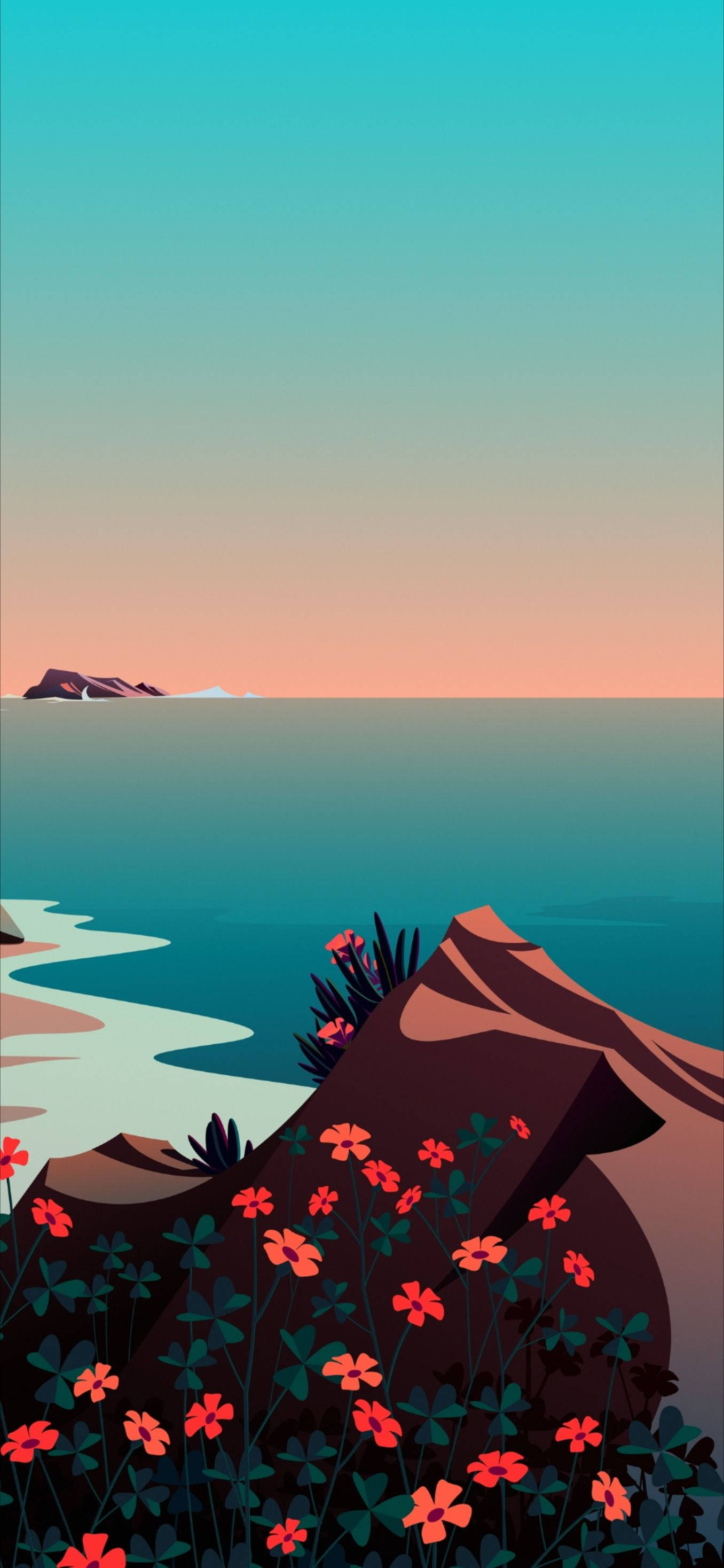 iPhone 12 Pro Max, Digital Seashore, sunset, 2K Phone Wallpaper