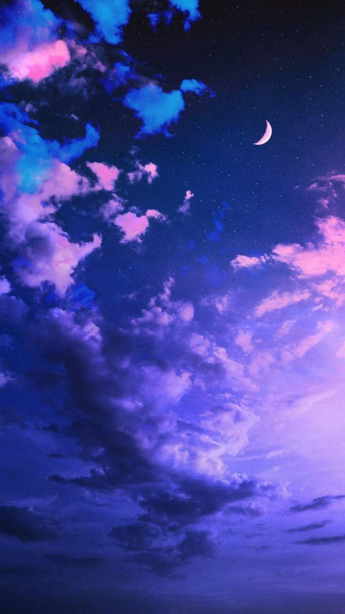 iPhone 12 Pro, purple sky, crescent moon, SD Phone Wallpaper