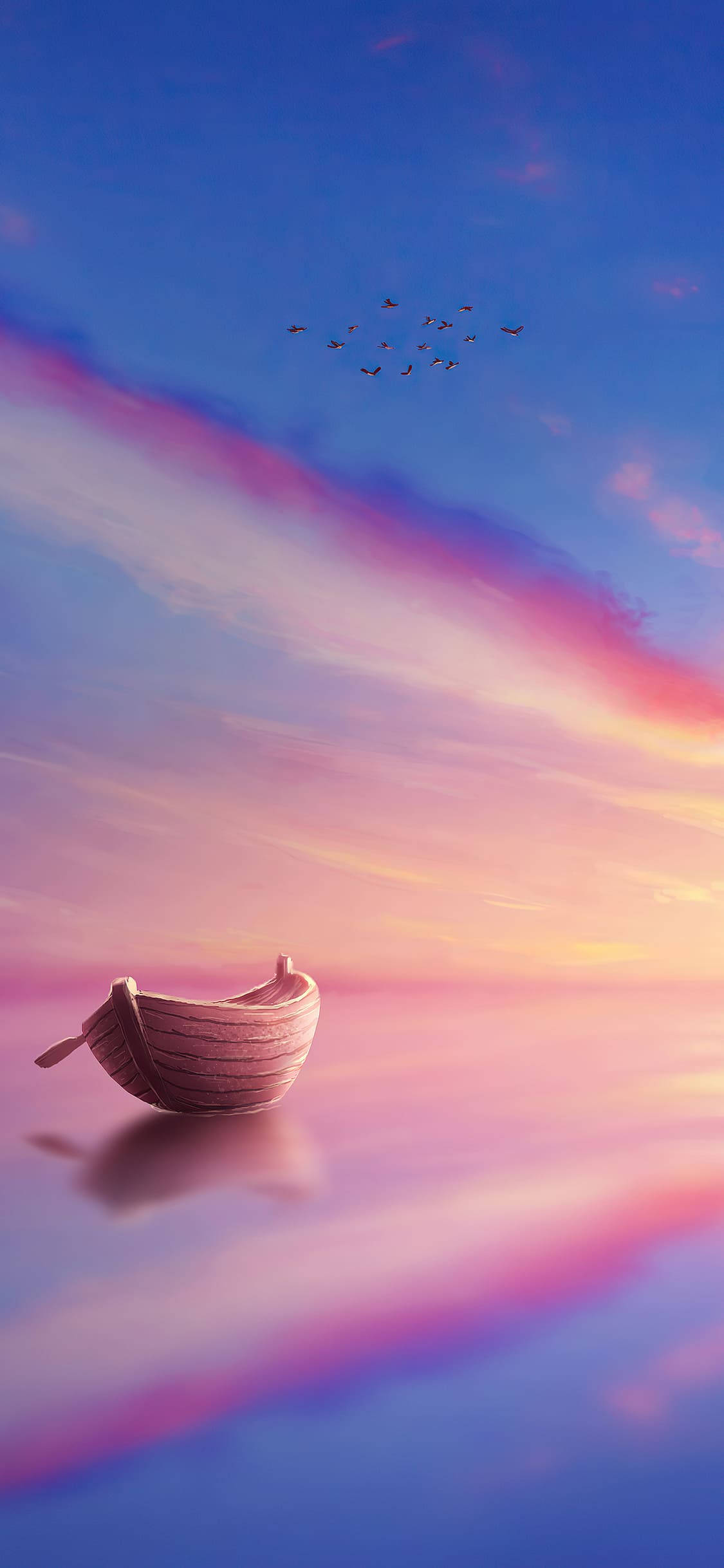 iPhone 12, wooden boat, calm water surface, Full HD Phone Wallpaper