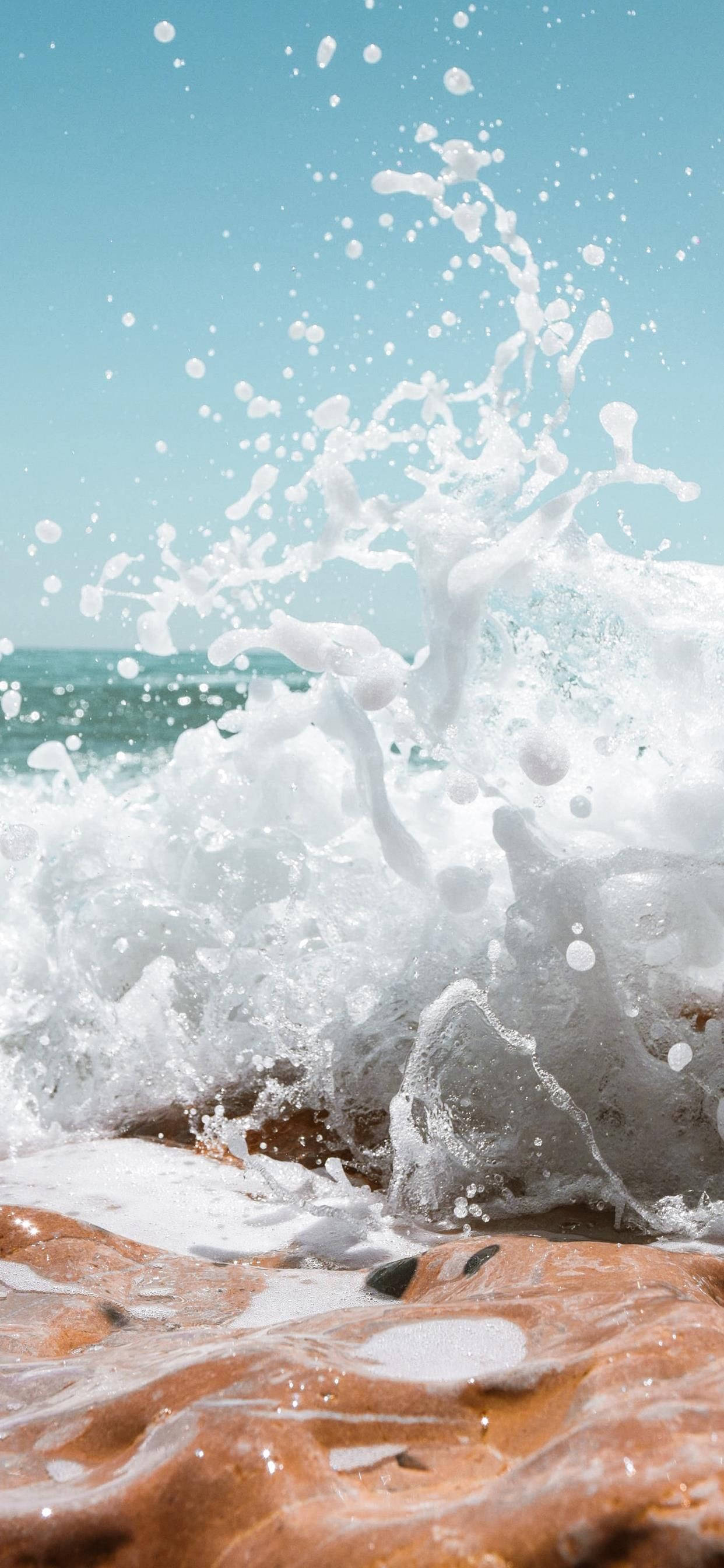 iPhone 12, ocean wave, coral reef, 2K Phone Wallpaper
