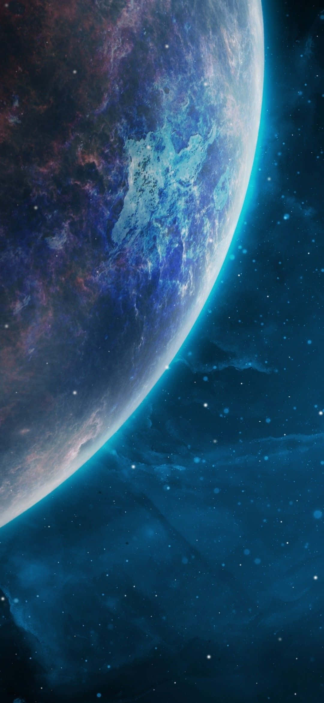iPhone 13 Mini, blue planet, glowing atmospheric bands, Full HD Phone Wallpaper