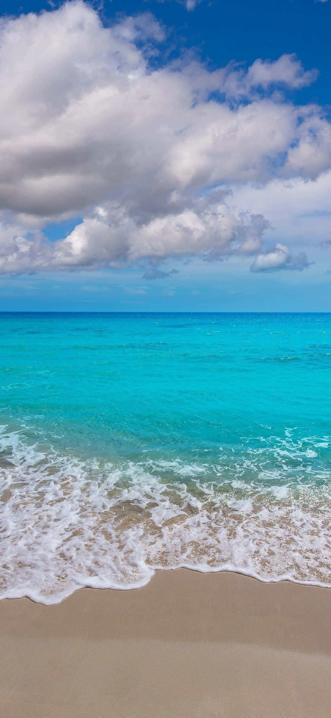iPhone 13 Mini, turquoise ocean waves, golden sand, Full HD Phone Wallpaper