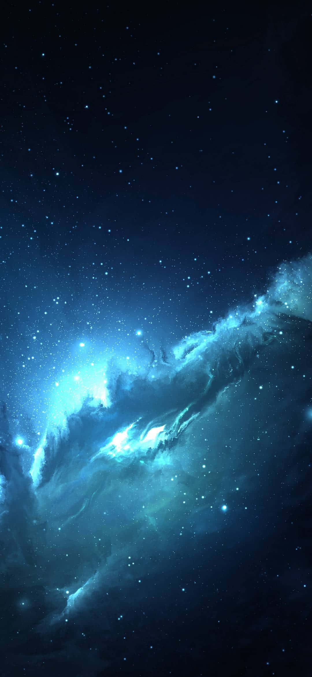 iPhone 13 Mini, luminous blue nebula, starfield, Full HD Phone Wallpaper