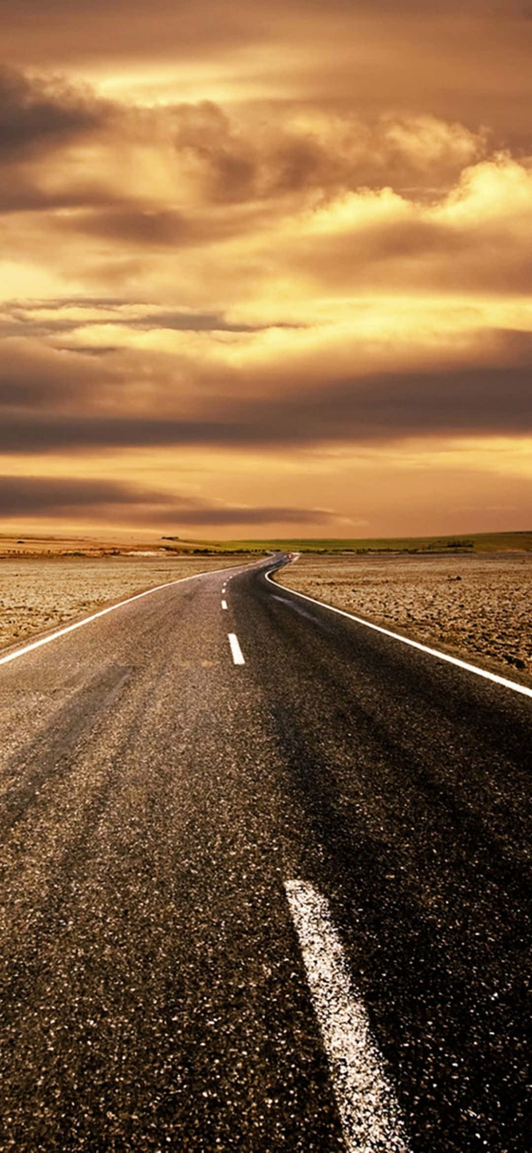 iPhone 13 Mini, golden sunset, asphalt road, Full HD Phone Wallpaper