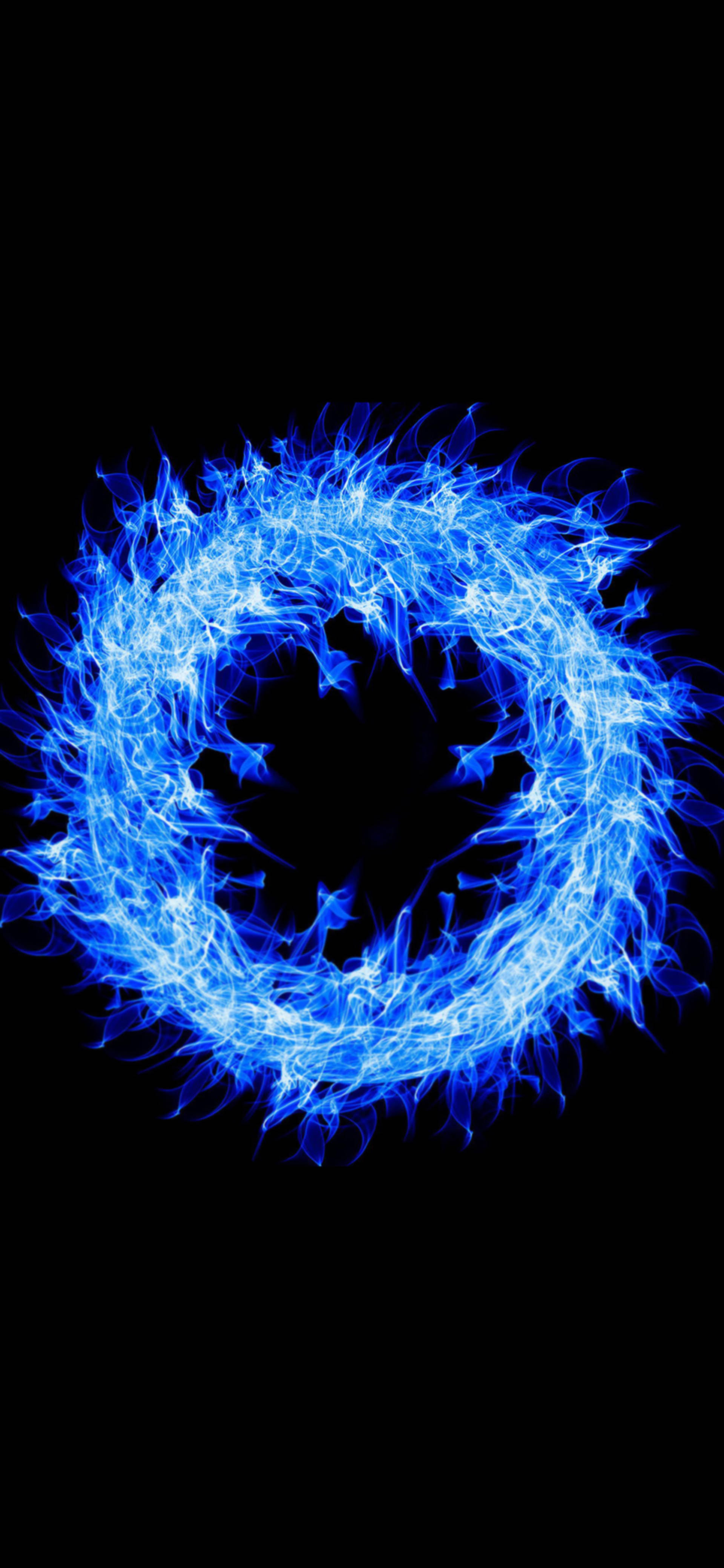 iPhone 13 Pro Max, fire circle, vibrant blue flame, 4K Phone Wallpaper
