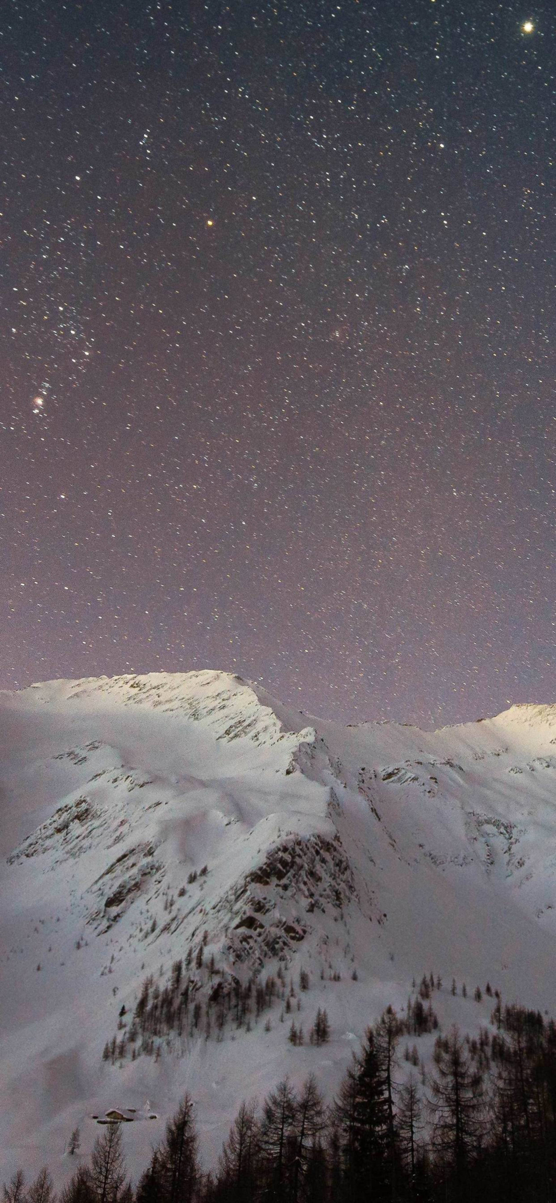 iPhone 13 Pro Max, snowcapped mountain peaks, starfield, 4K Phone Wallpaper