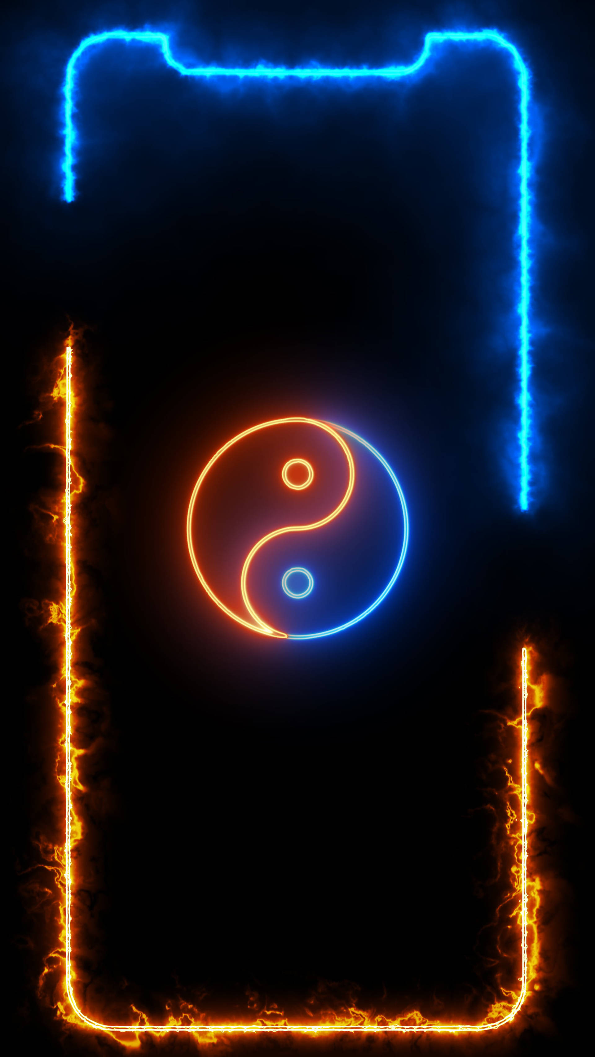iPhone 13 Pro Max, yin yang, neon blue, 2K Phone Wallpaper