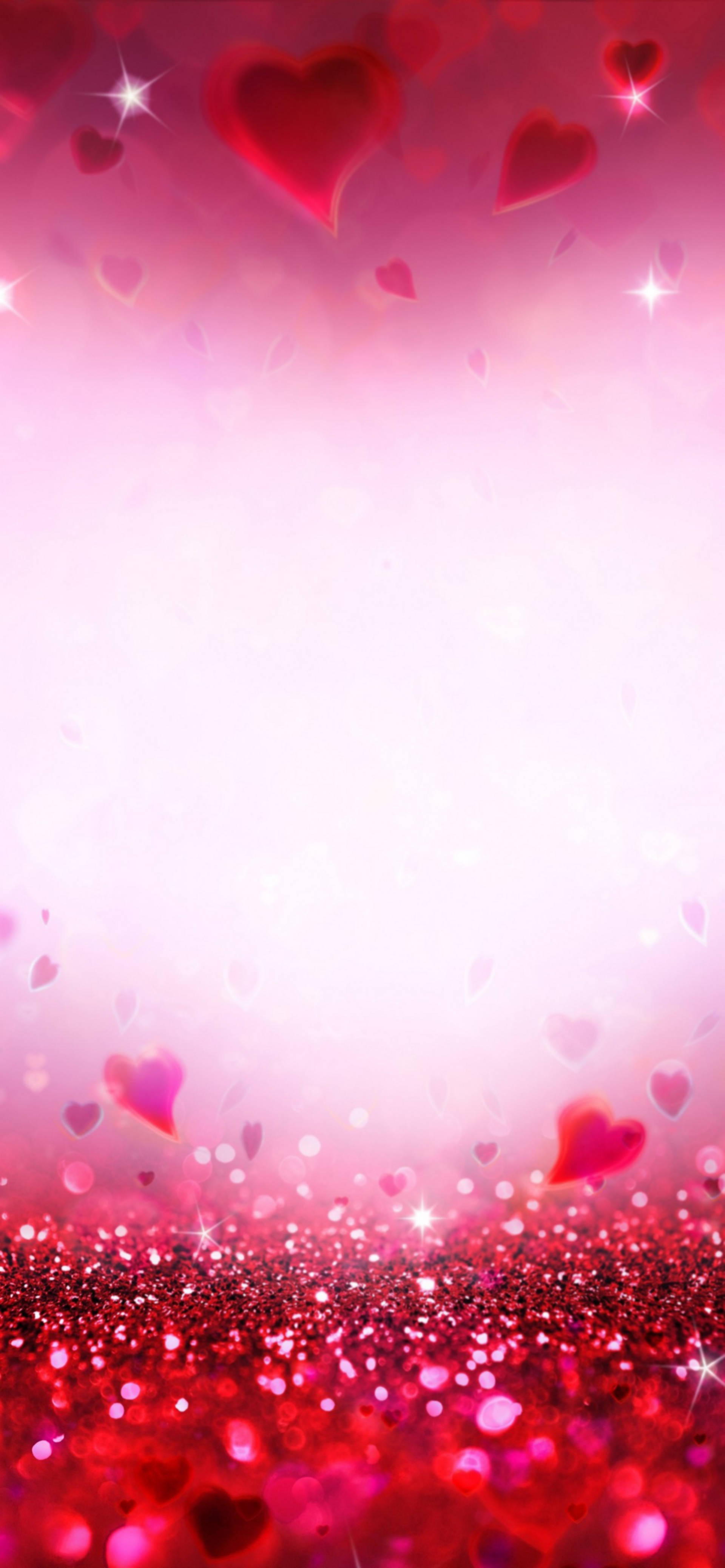 iPhone 13 Pro Max, pink and red gradient, floating hearts, 4K Phone Wallpaper
