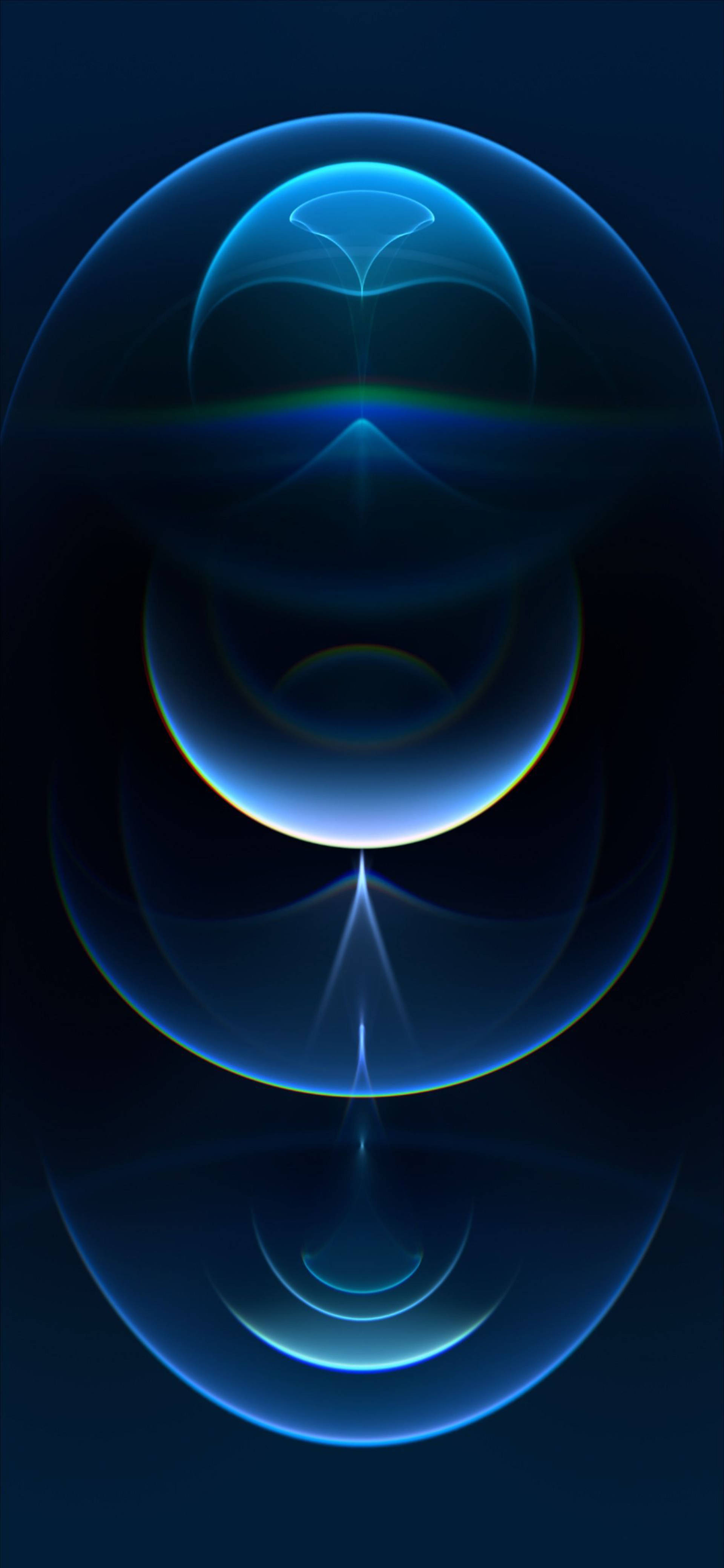 iPhone 13 Pro Max, glowing blue translucent spheres, lens flare effects, 4K Phone Wallpaper